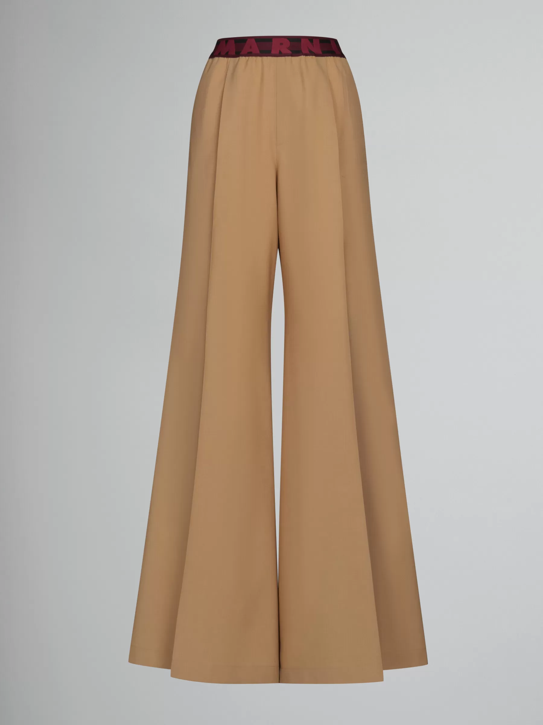 Marni Beige Flared Wool Trousers With Logo Waist DIJON Flash Sale