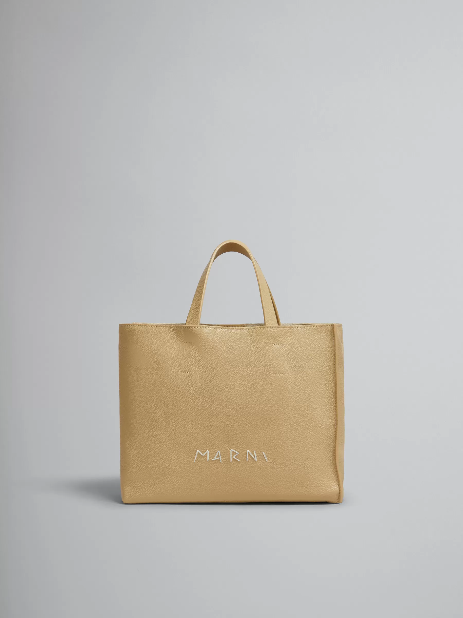 Marni Beige Leather Museo Soft Tote Bag With Mending NOMAD/BEIGE Shop