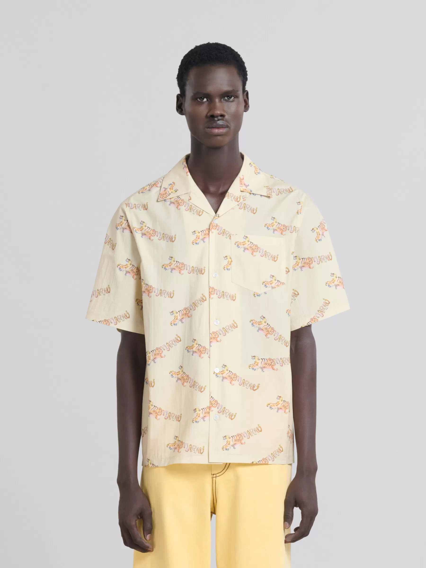 Marni Beige Printed Organic Poplin Bowling Shirt SOFTBEIGE Best Sale