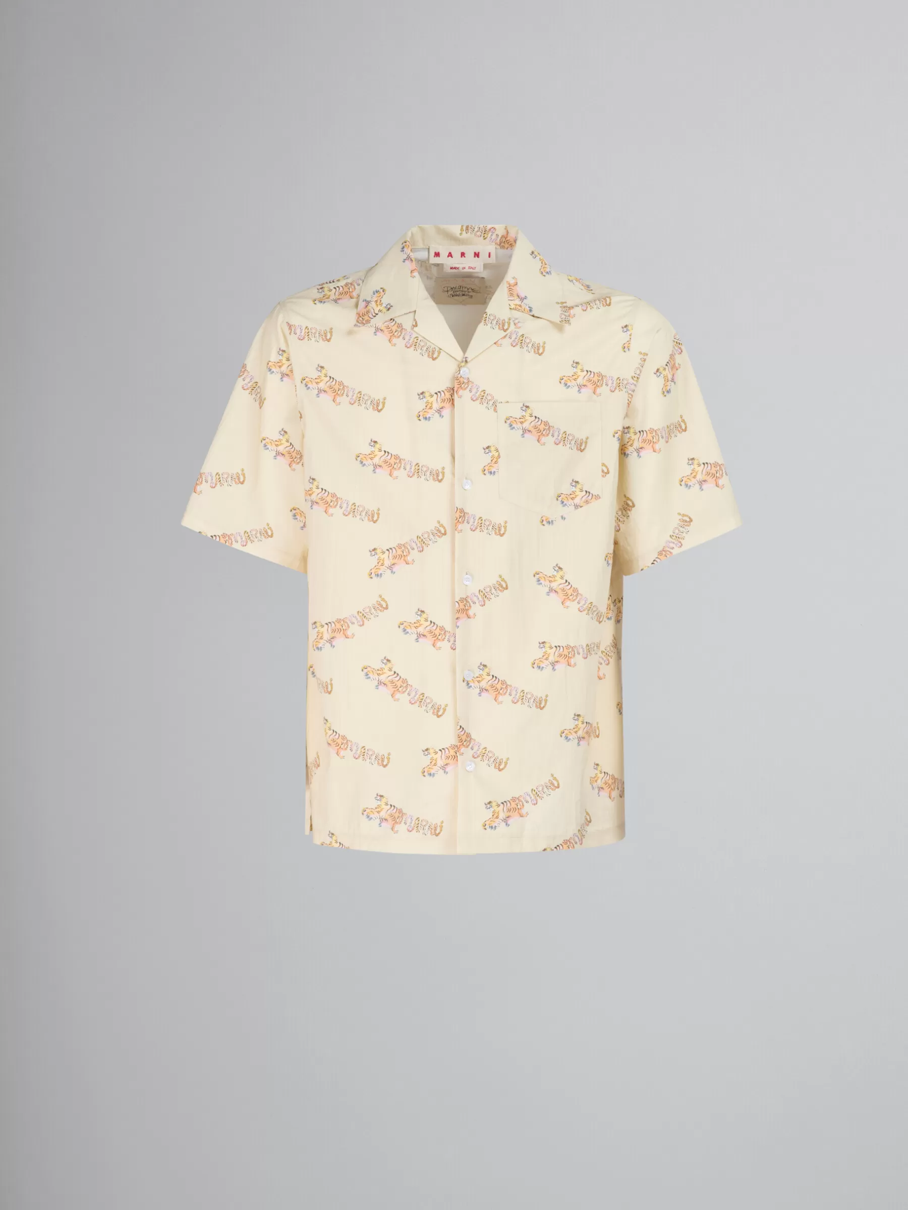 Marni Beige Printed Organic Poplin Bowling Shirt SOFTBEIGE Best Sale