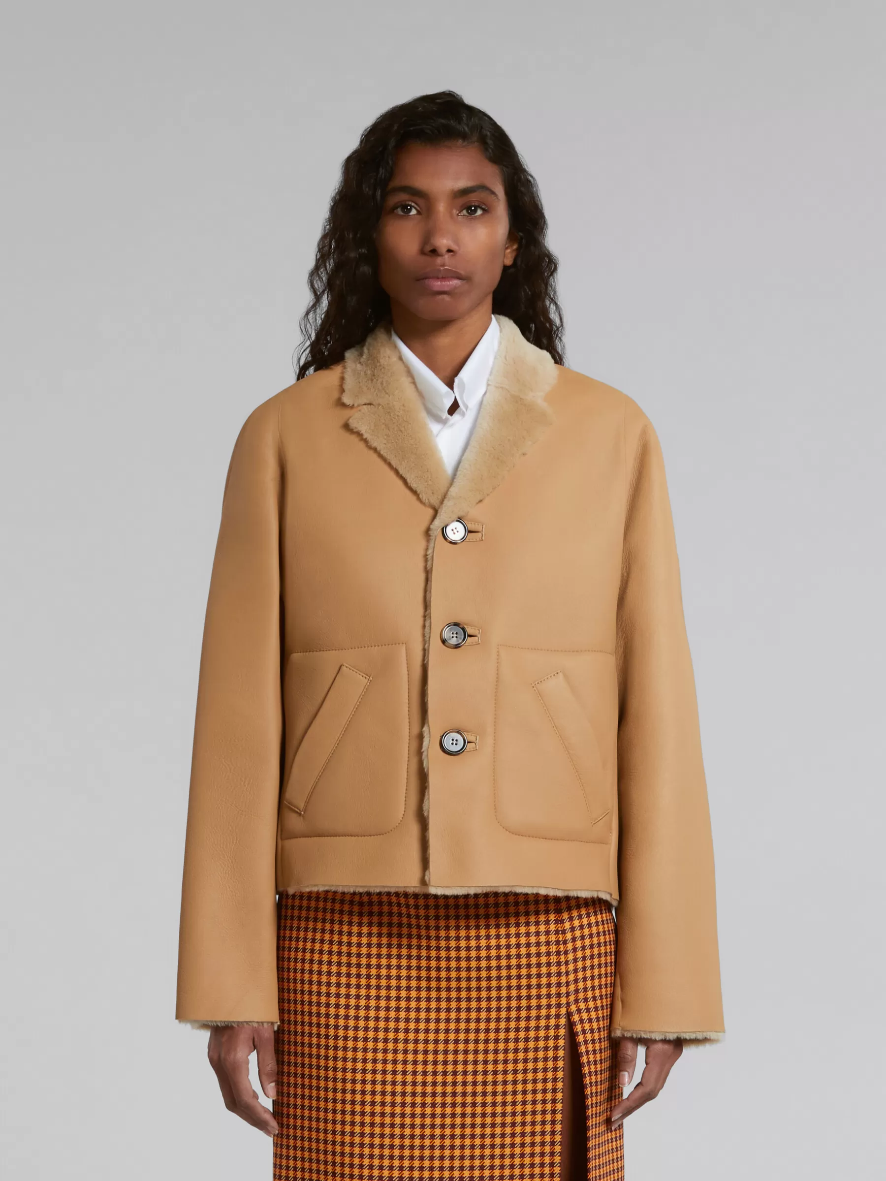 Marni Beige Reversible Shearling Jacket WHEAT Cheap