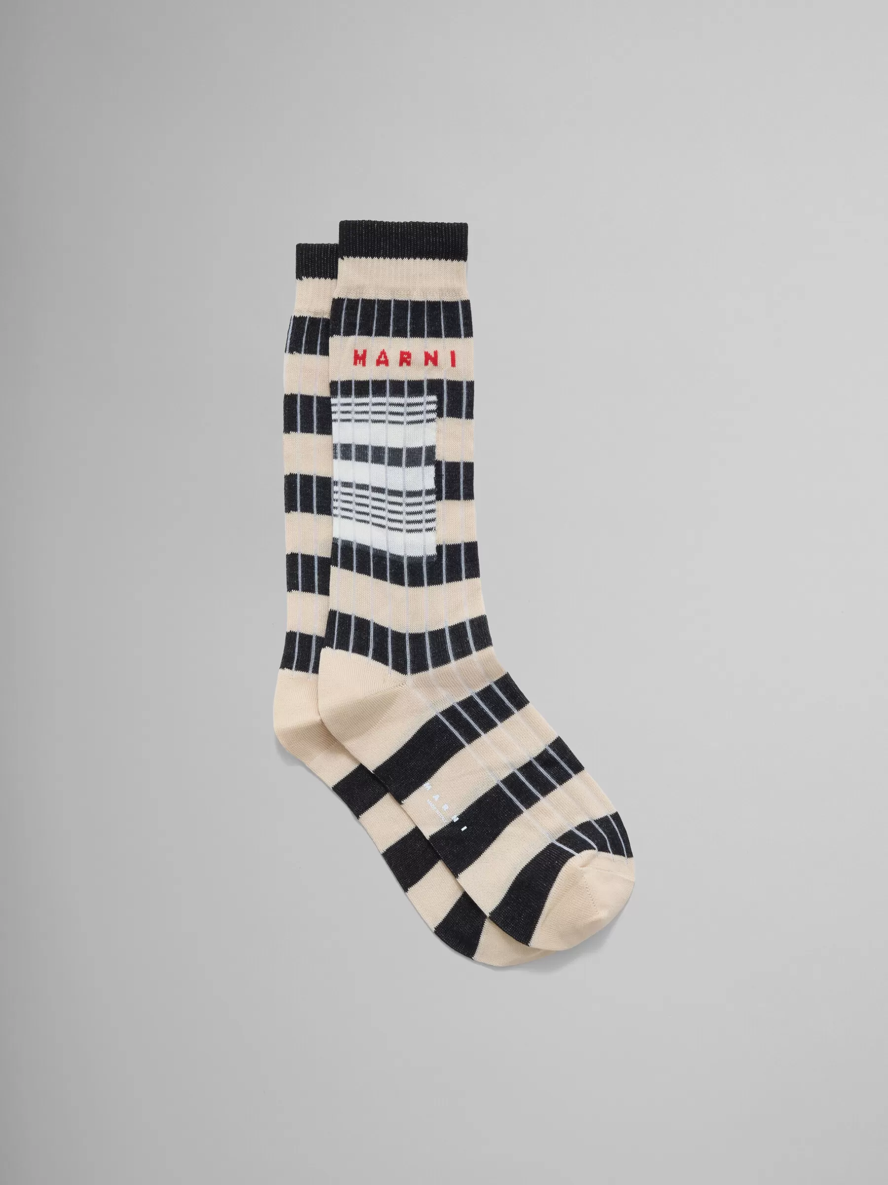 Marni Beige Ribbed Cotton Socks With Contrast Stripes GLASS Outlet