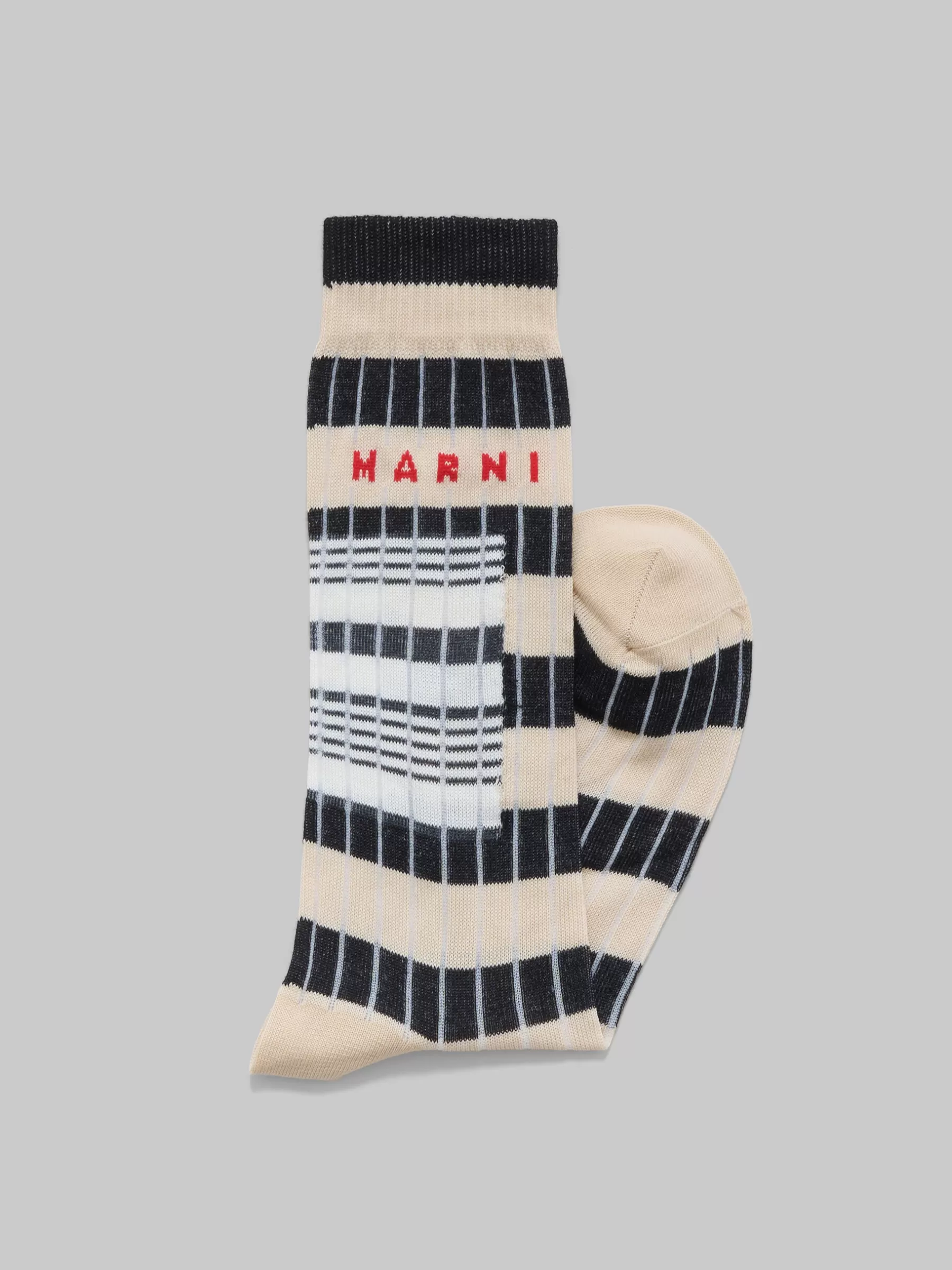 Marni Beige Ribbed Cotton Socks With Contrast Stripes GLASS Outlet