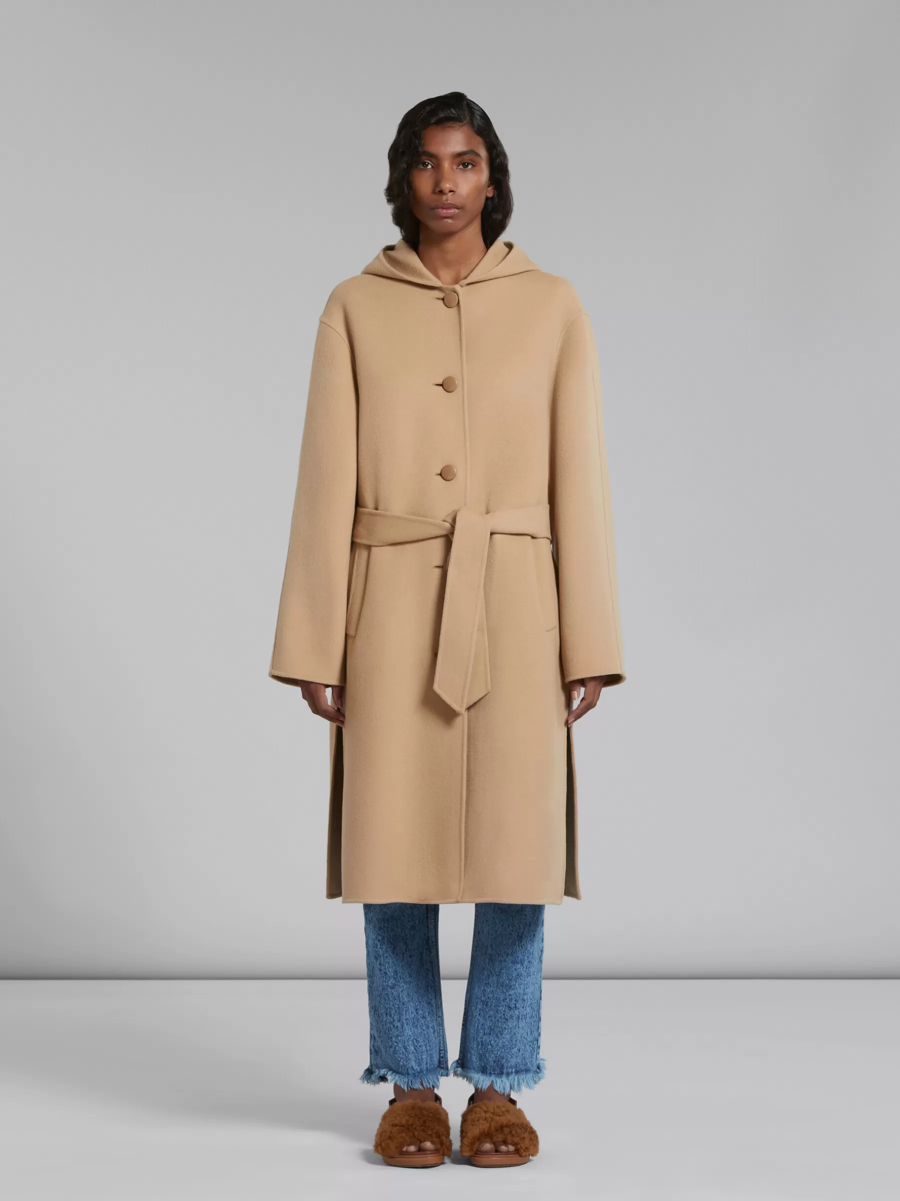 Marni Beige Wool Coat With Waist Belt DIJON Store