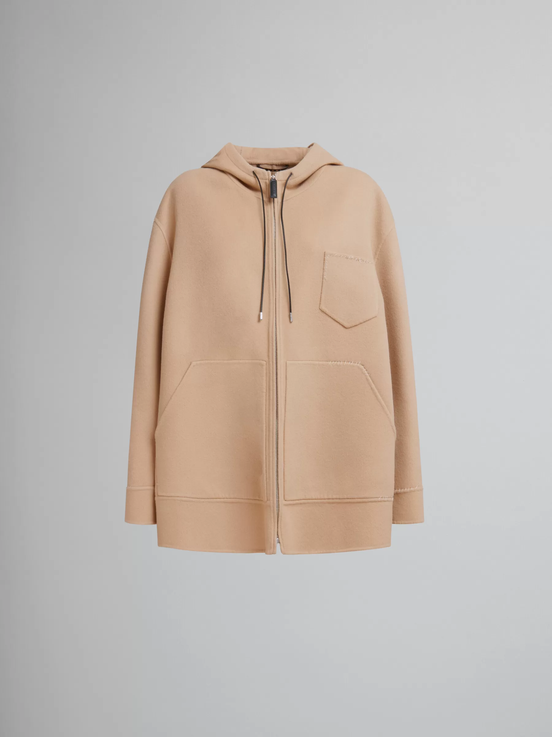 Marni Beige Wool-cashmere Parka With Mending LIGHTCAMEL Best Sale