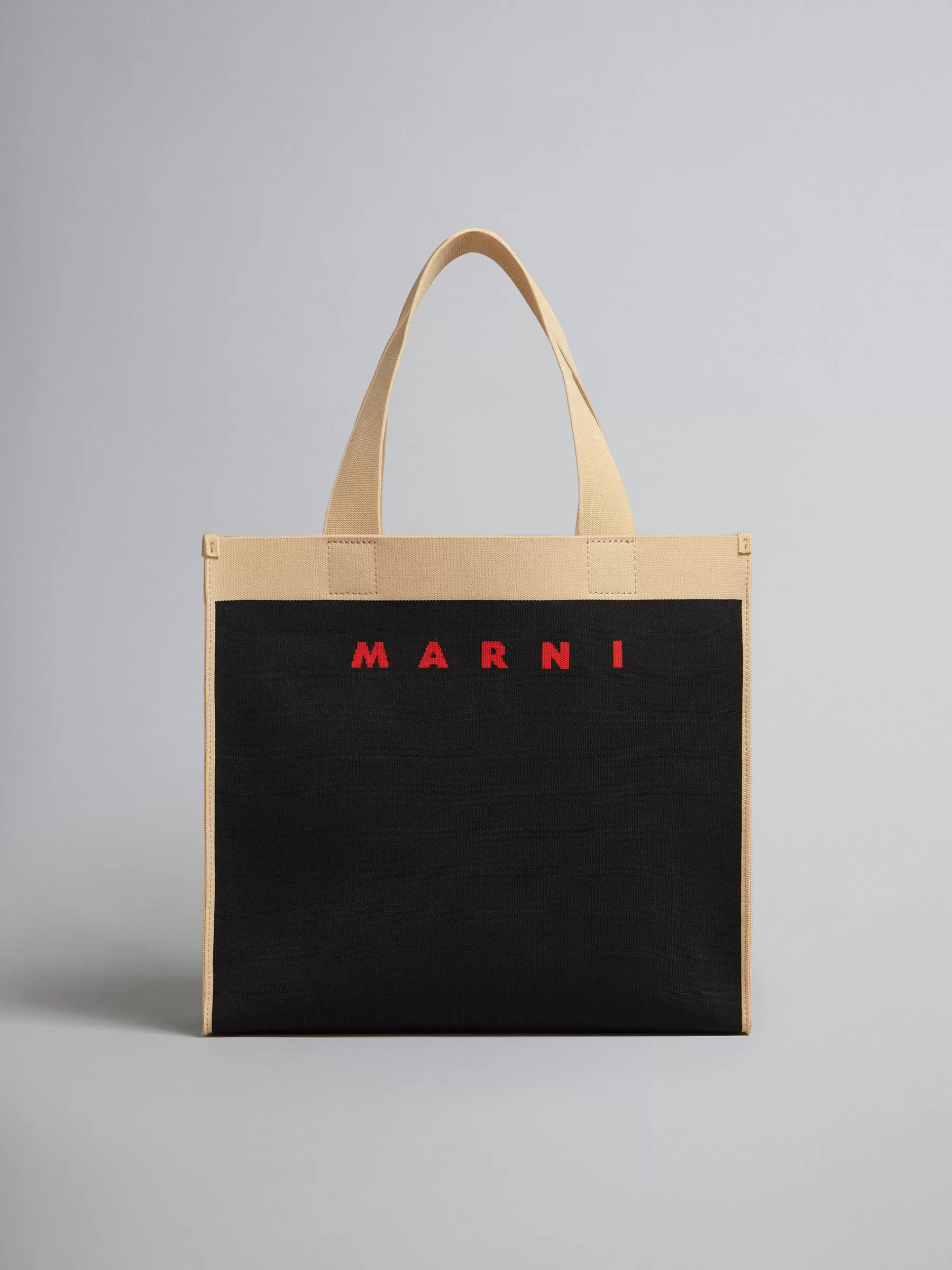 Marni Black And Beige Jacquard Shopping Bag BLACK/SILKWHITE Outlet