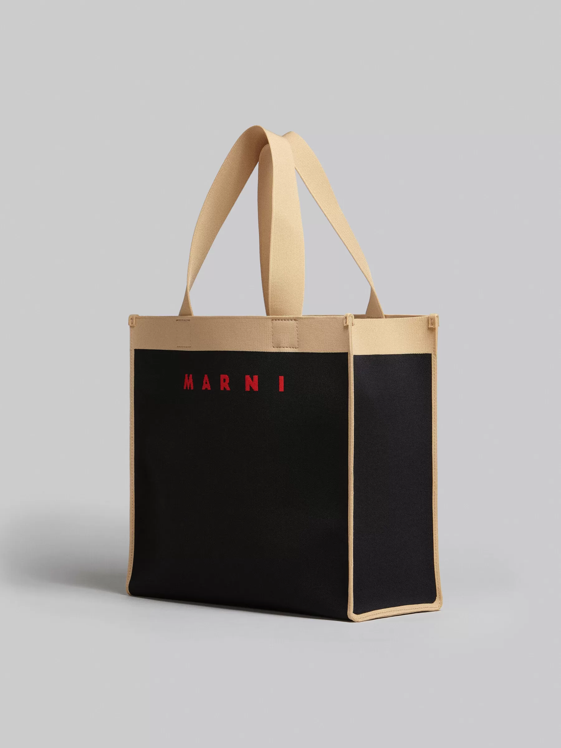 Marni Black And Beige Jacquard Shopping Bag BLACK/SILKWHITE Outlet