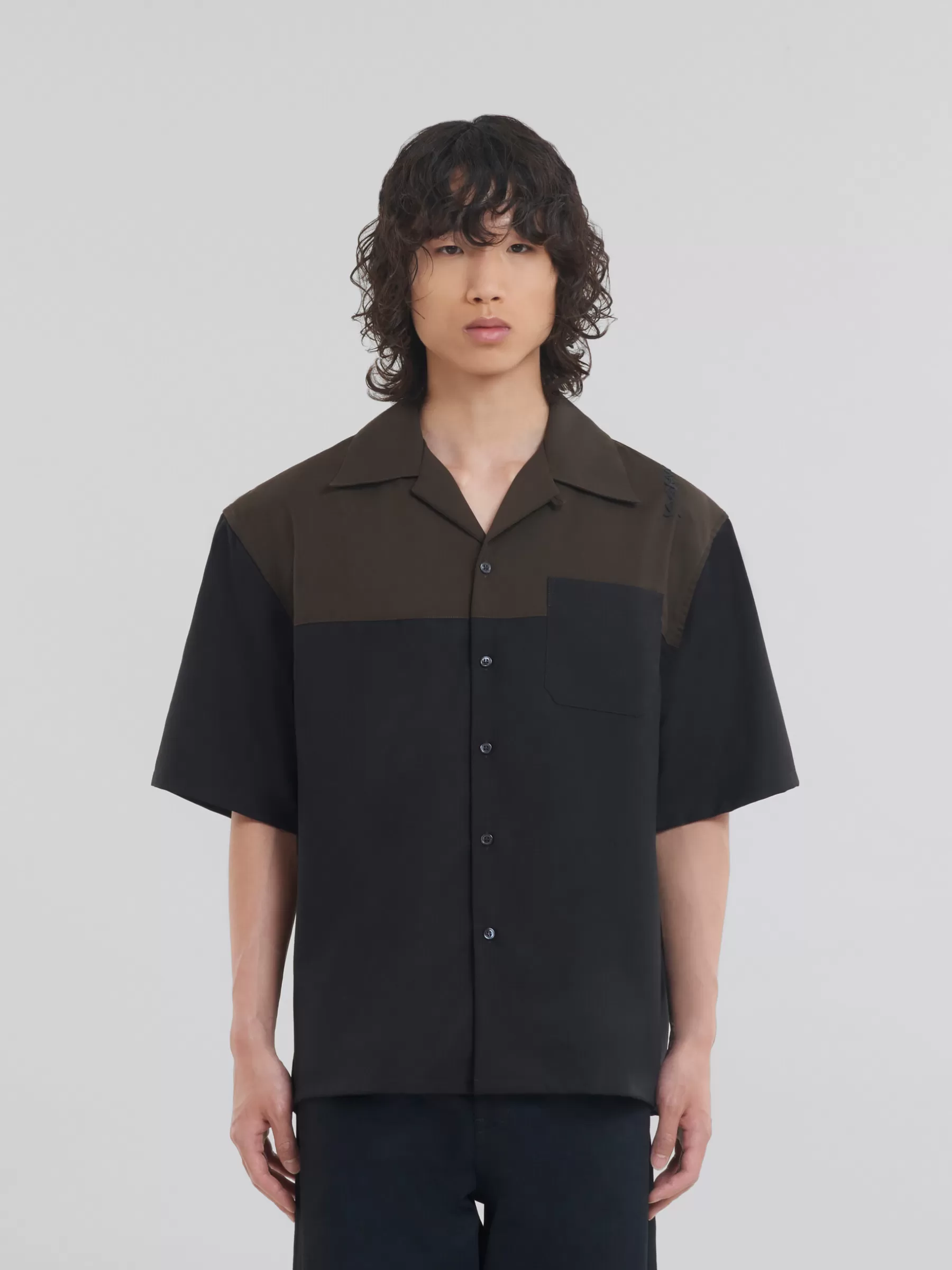 Marni And Brown Wool Bowling Shirt BLACK Clearance