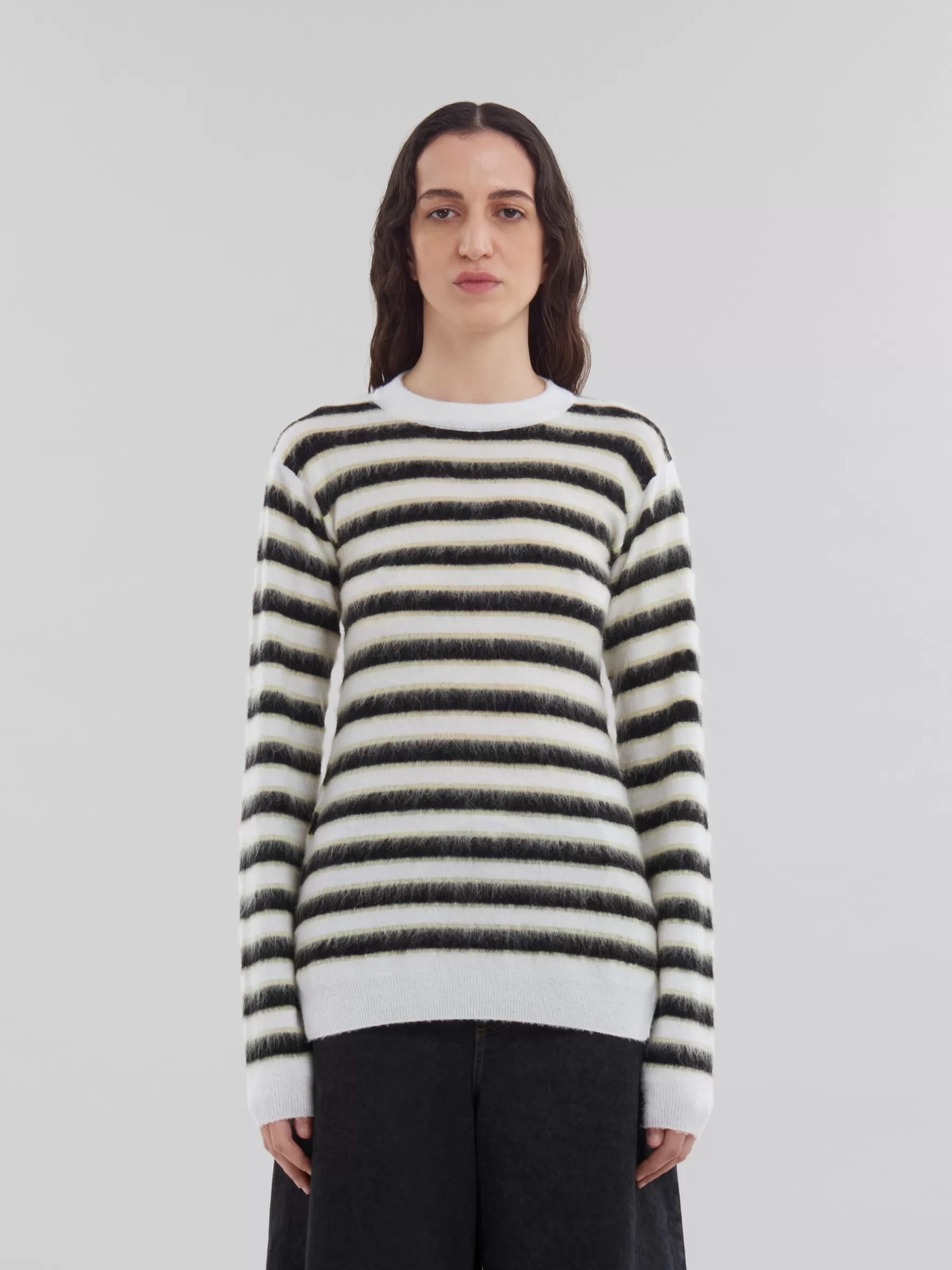 Marni Black And White Striped Wool-mohair Jumper ALABASTER Shop