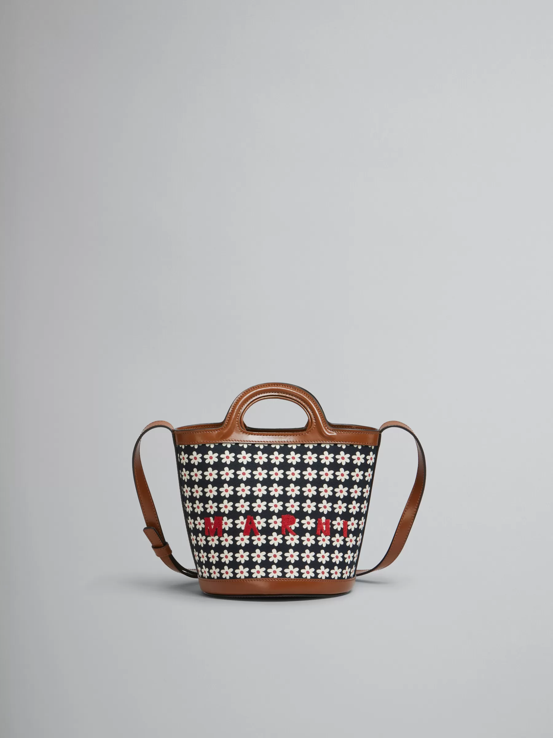 Marni Black Canvas Tropicalia Small Bucket Bag With Daisy Print RED/WHITE/BLACK Best Sale