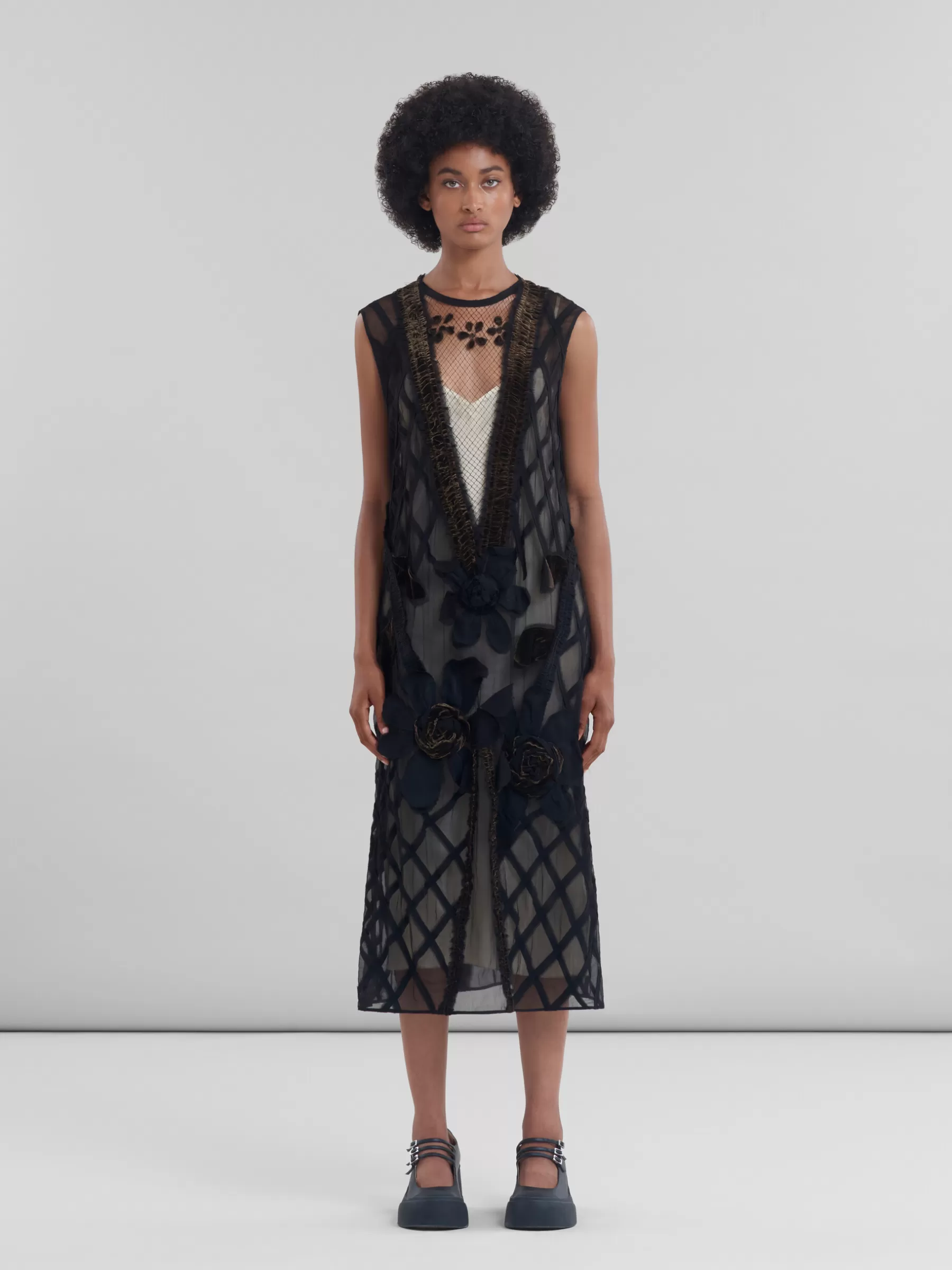 Marni Chiffon Dress With Flower Appliqués BLACK Fashion