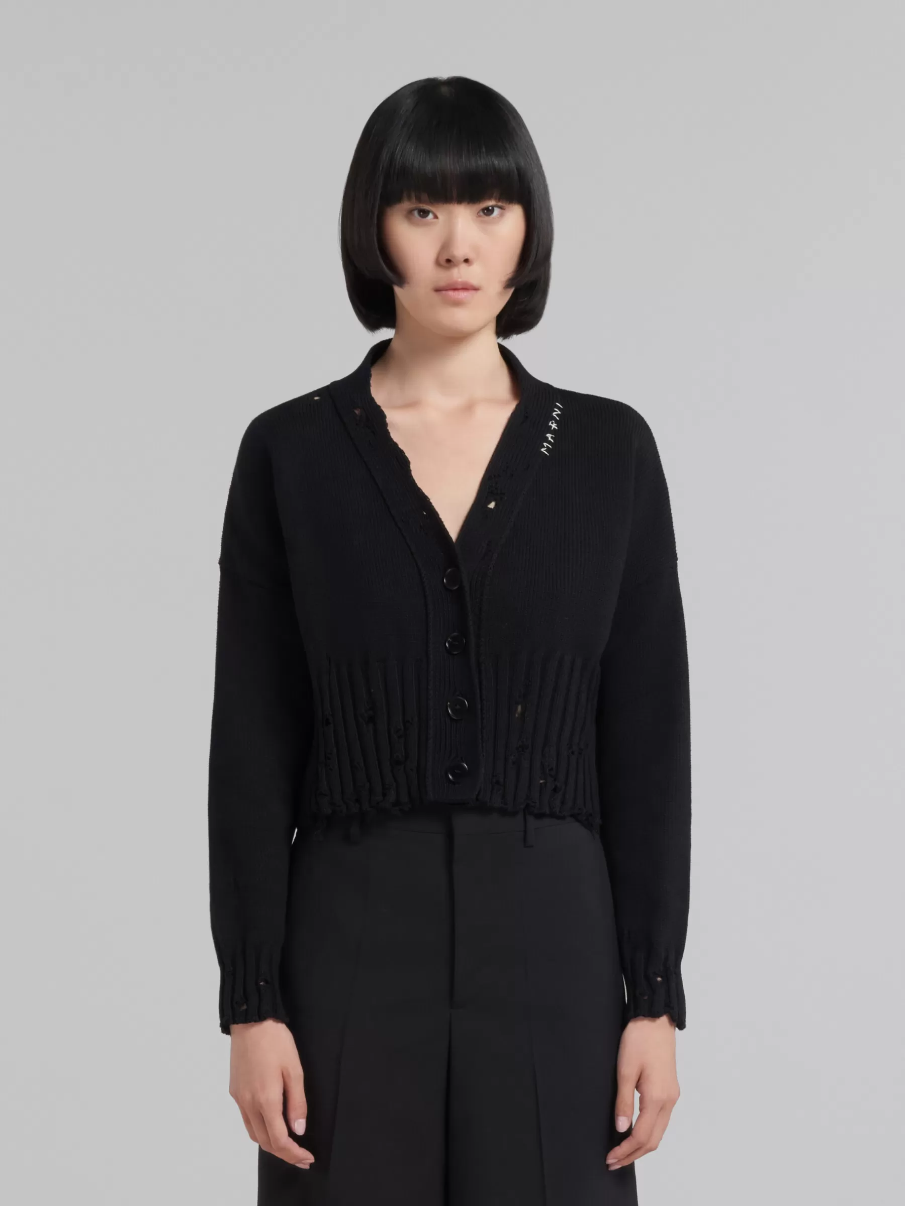 Marni Cotton Cropped Cardigan BLACK Cheap