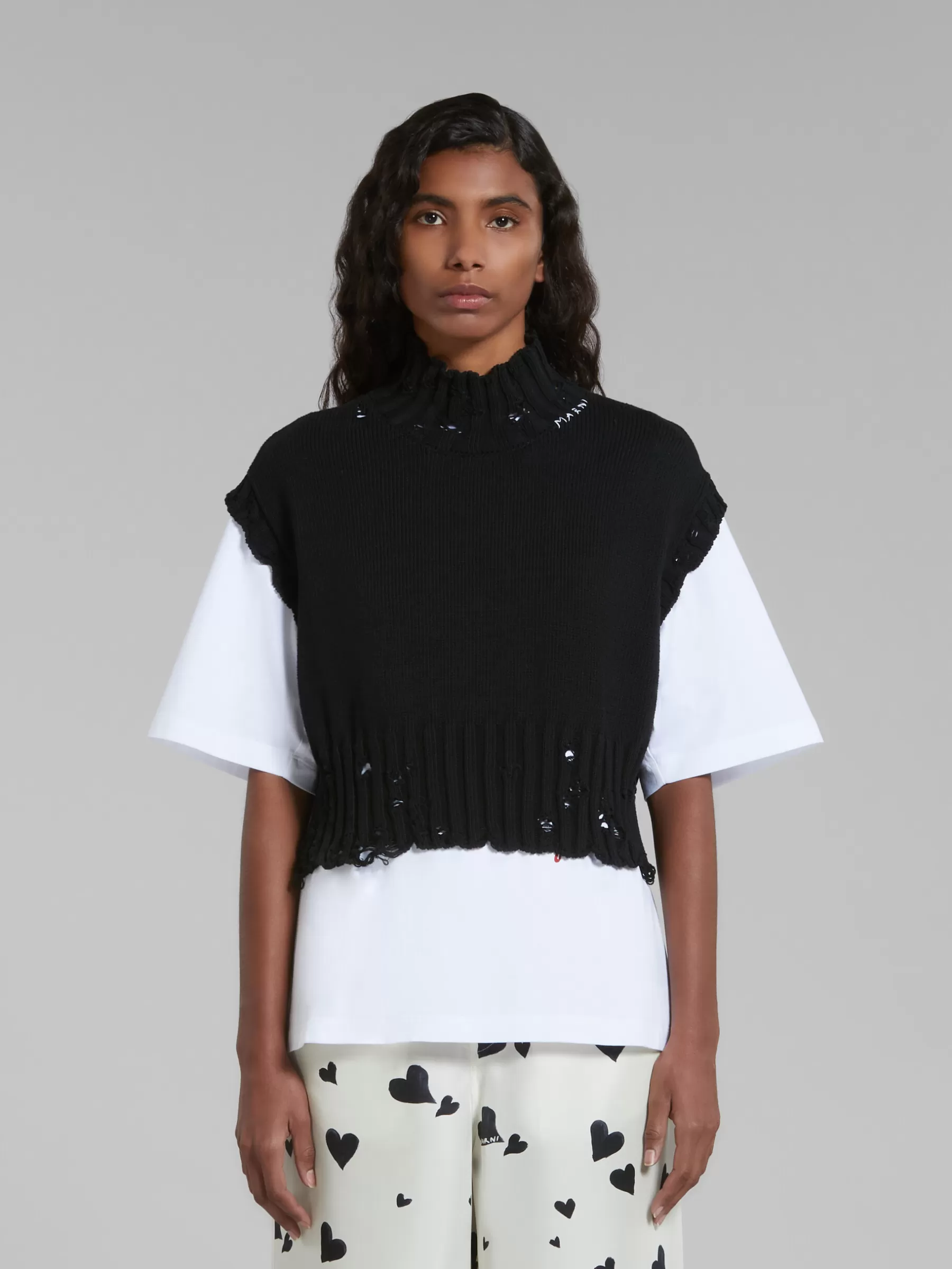 Marni Cotton Cropped Vest BLACK Best Sale