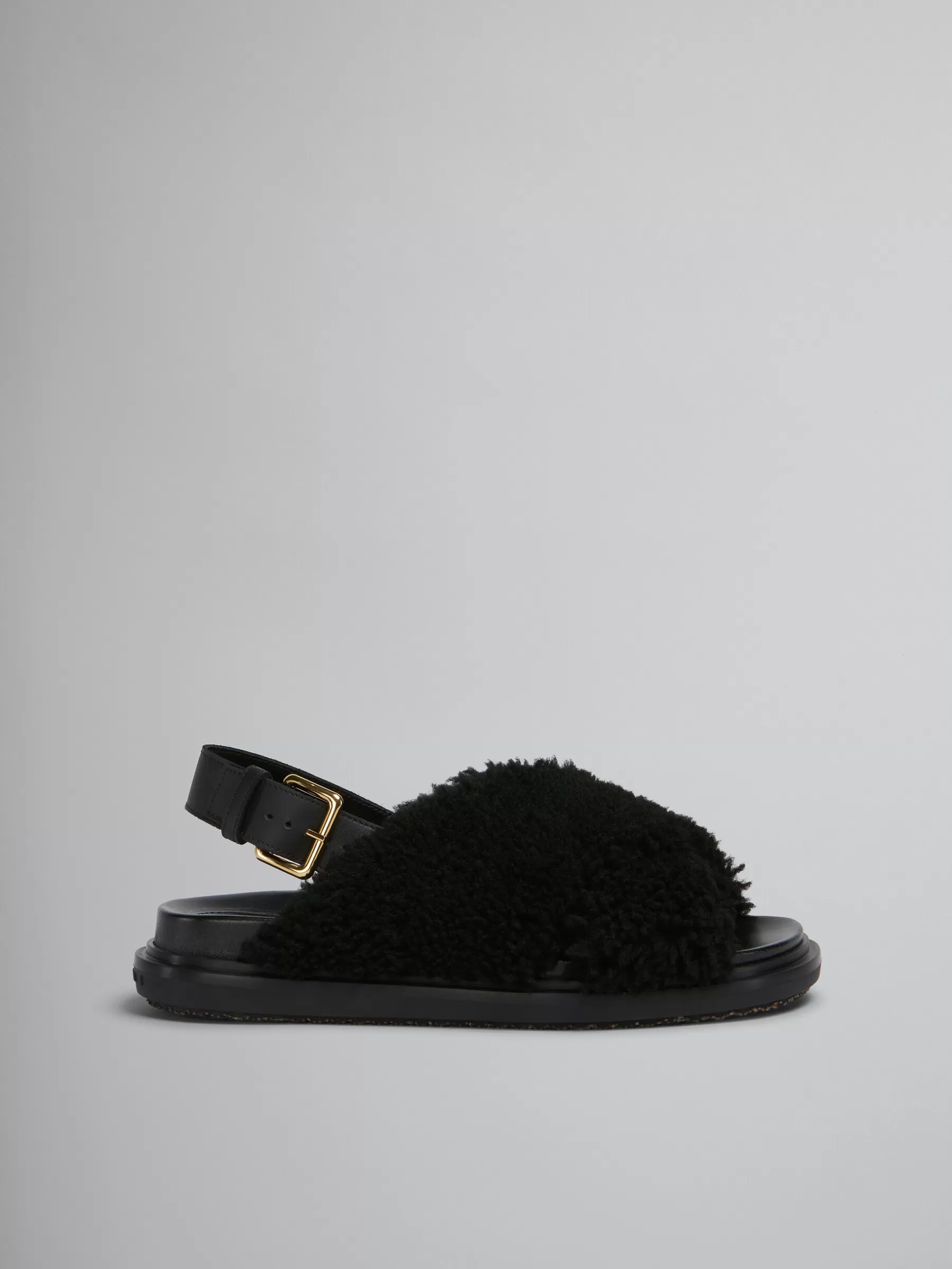 Marni Curly Shearling Fussbett Slide BLACK Cheap