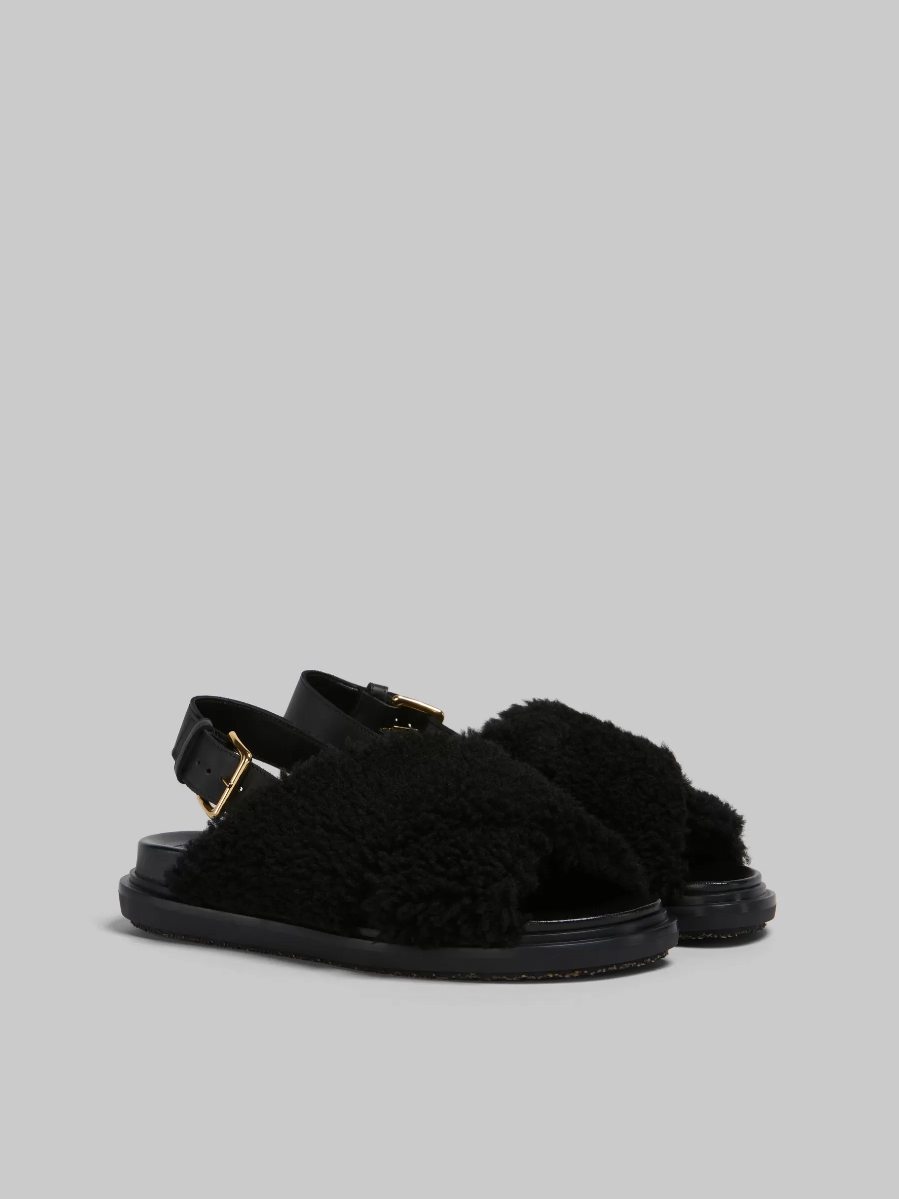 Marni Curly Shearling Fussbett Slide BLACK Cheap