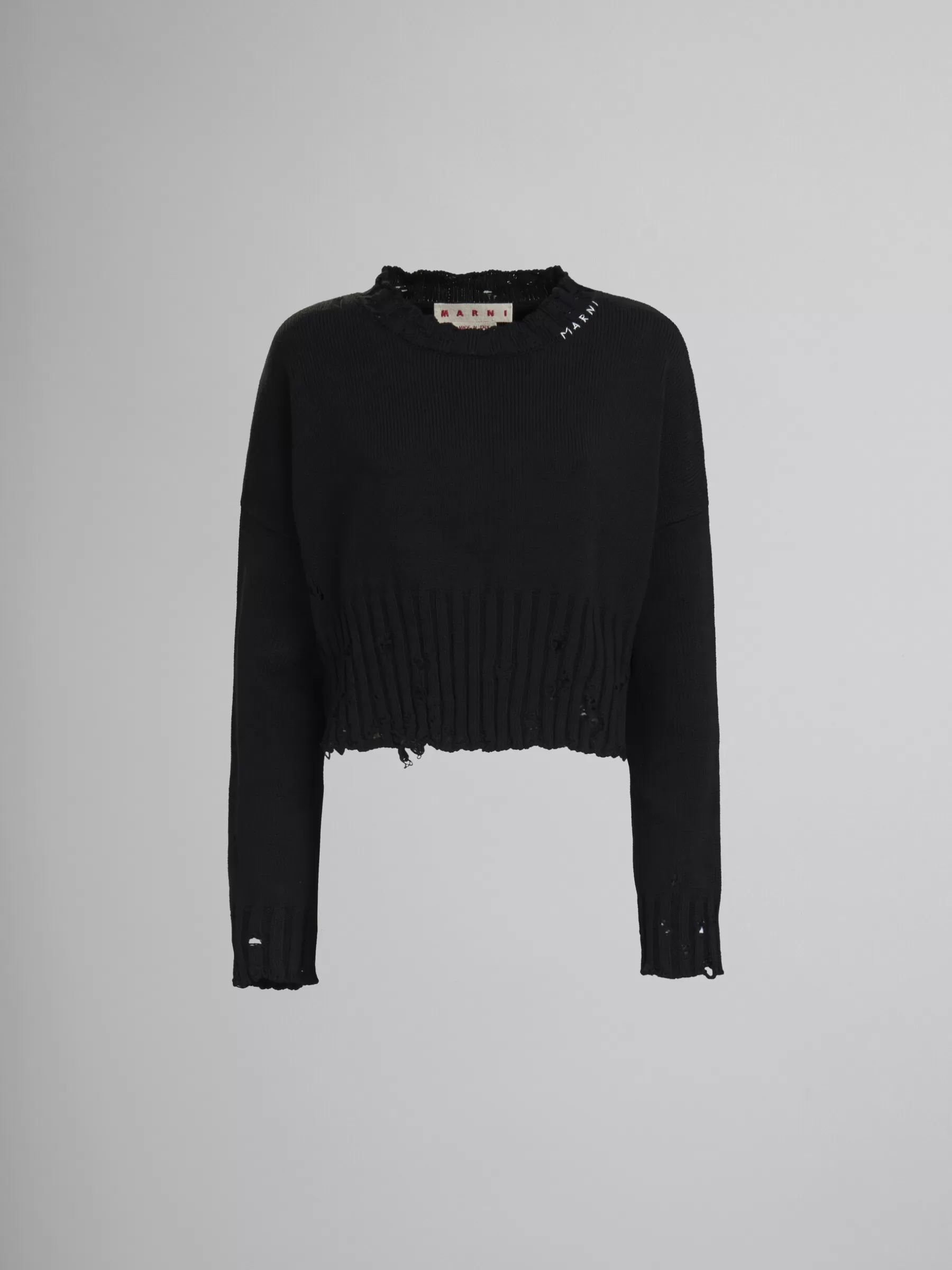 Marni Dishevelled Cotton Cropped Jumper BLACK Clearance