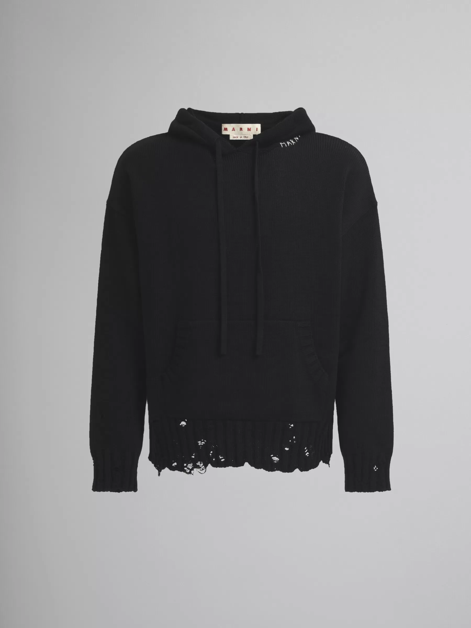 Marni Dishevelled Cotton Hoodie With Mending BLACK Hot