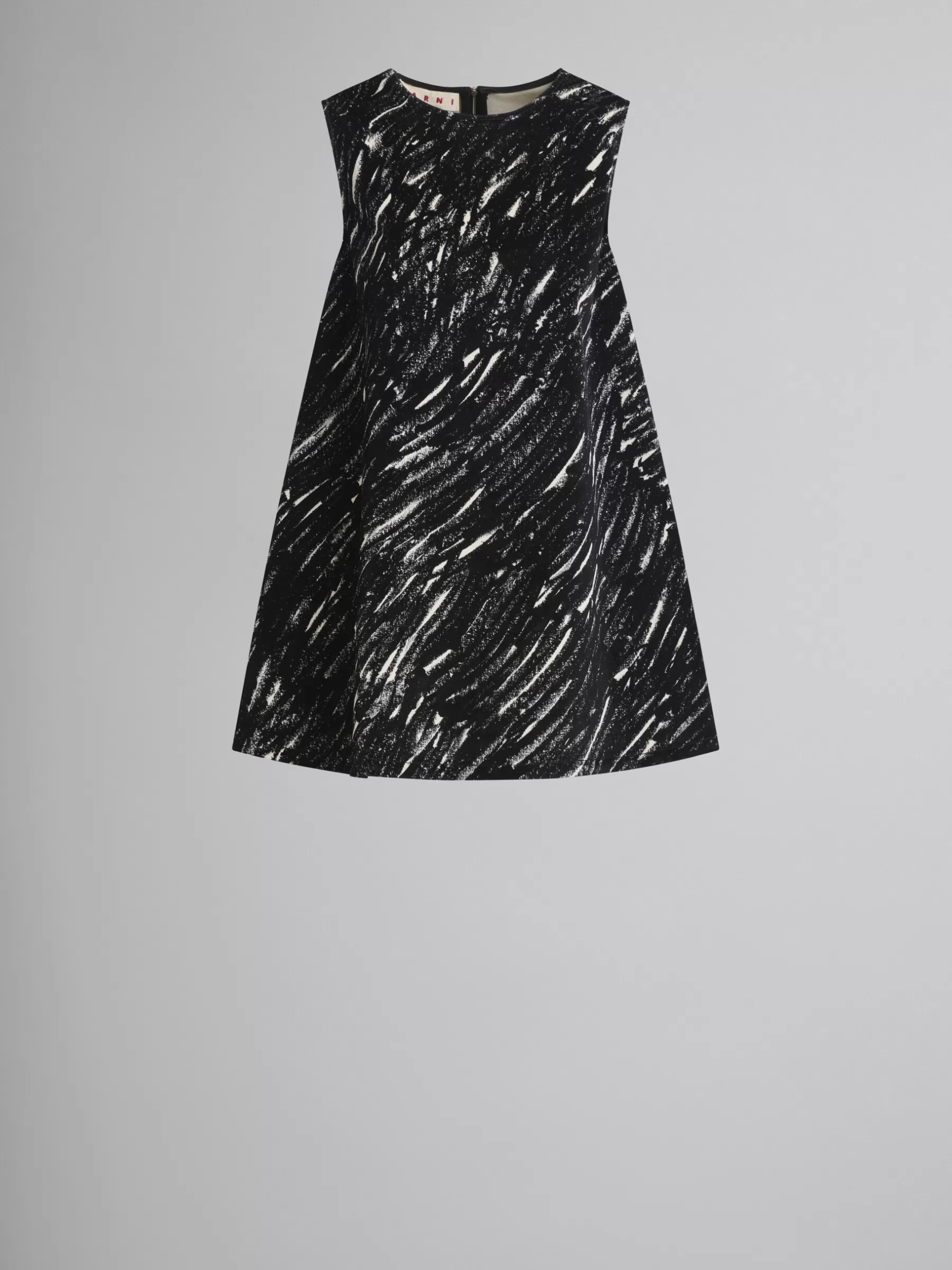 Marni Flocked Denim Flared Dress With Crayon Print BLACK Shop