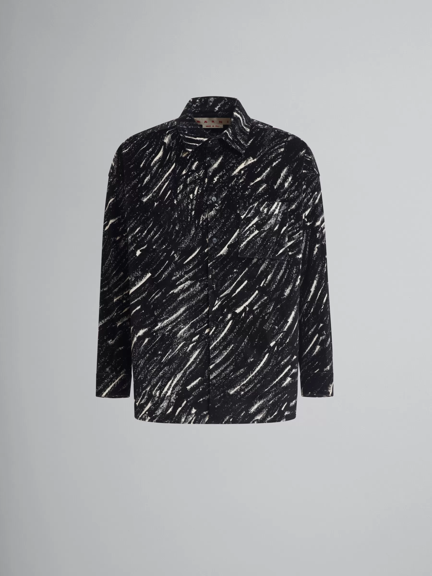 Marni Flocked Denim Oversized Shirt With Crayon Print BLACK Hot