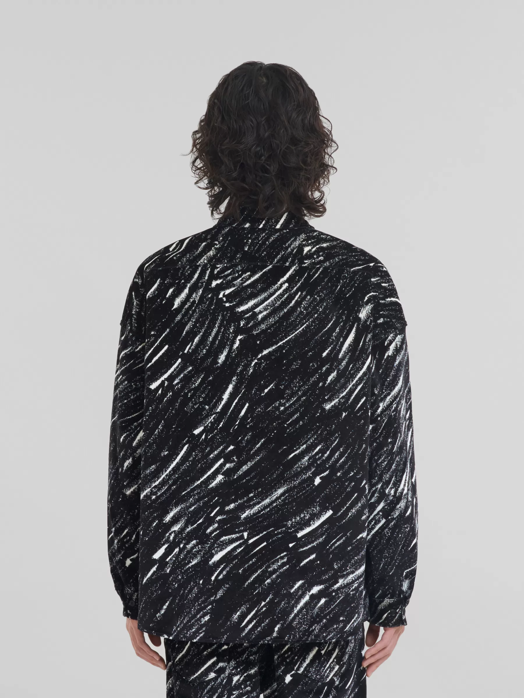 Marni Flocked Denim Oversized Shirt With Crayon Print BLACK Hot
