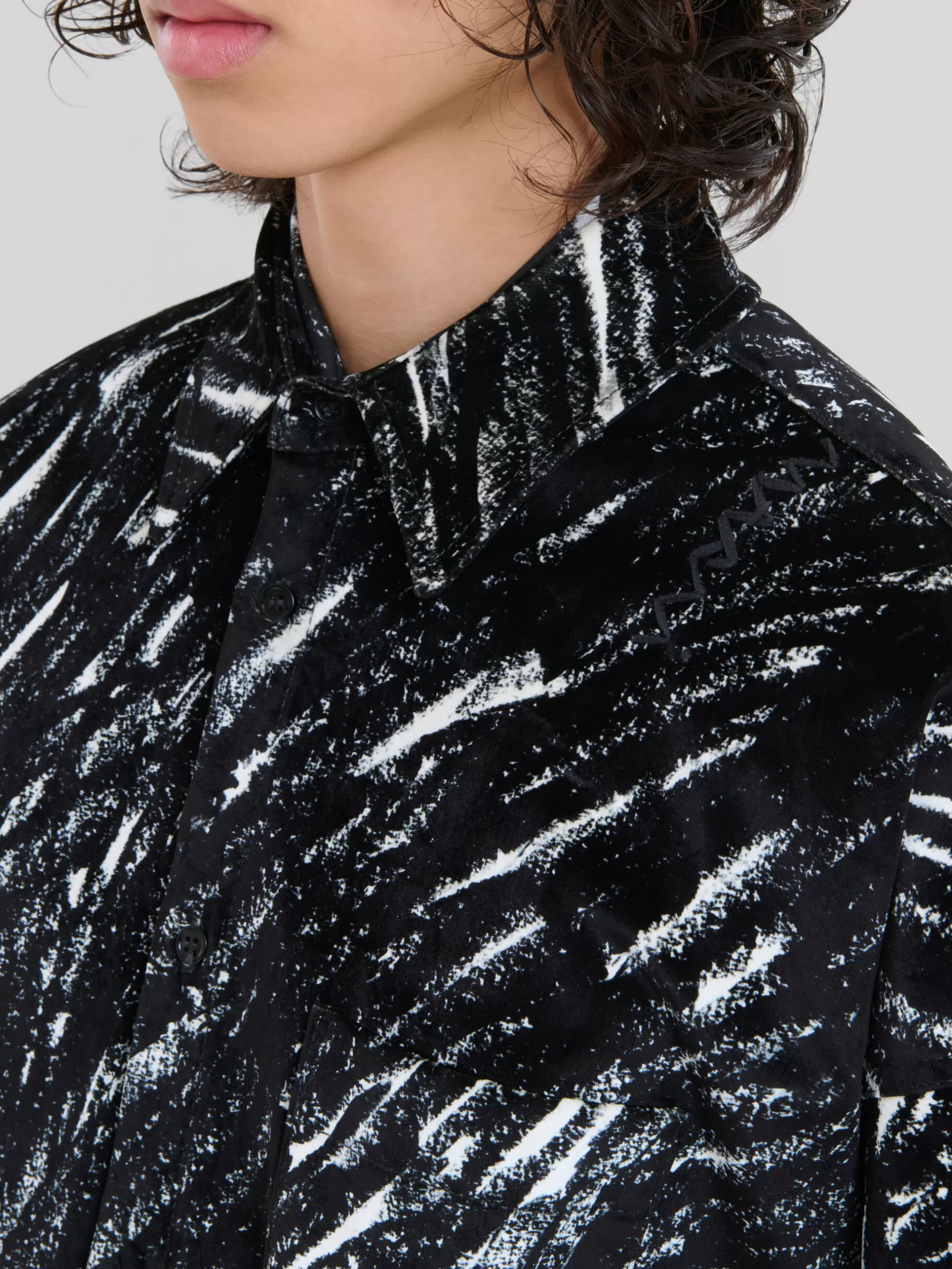 Marni Flocked Denim Oversized Shirt With Crayon Print BLACK Hot