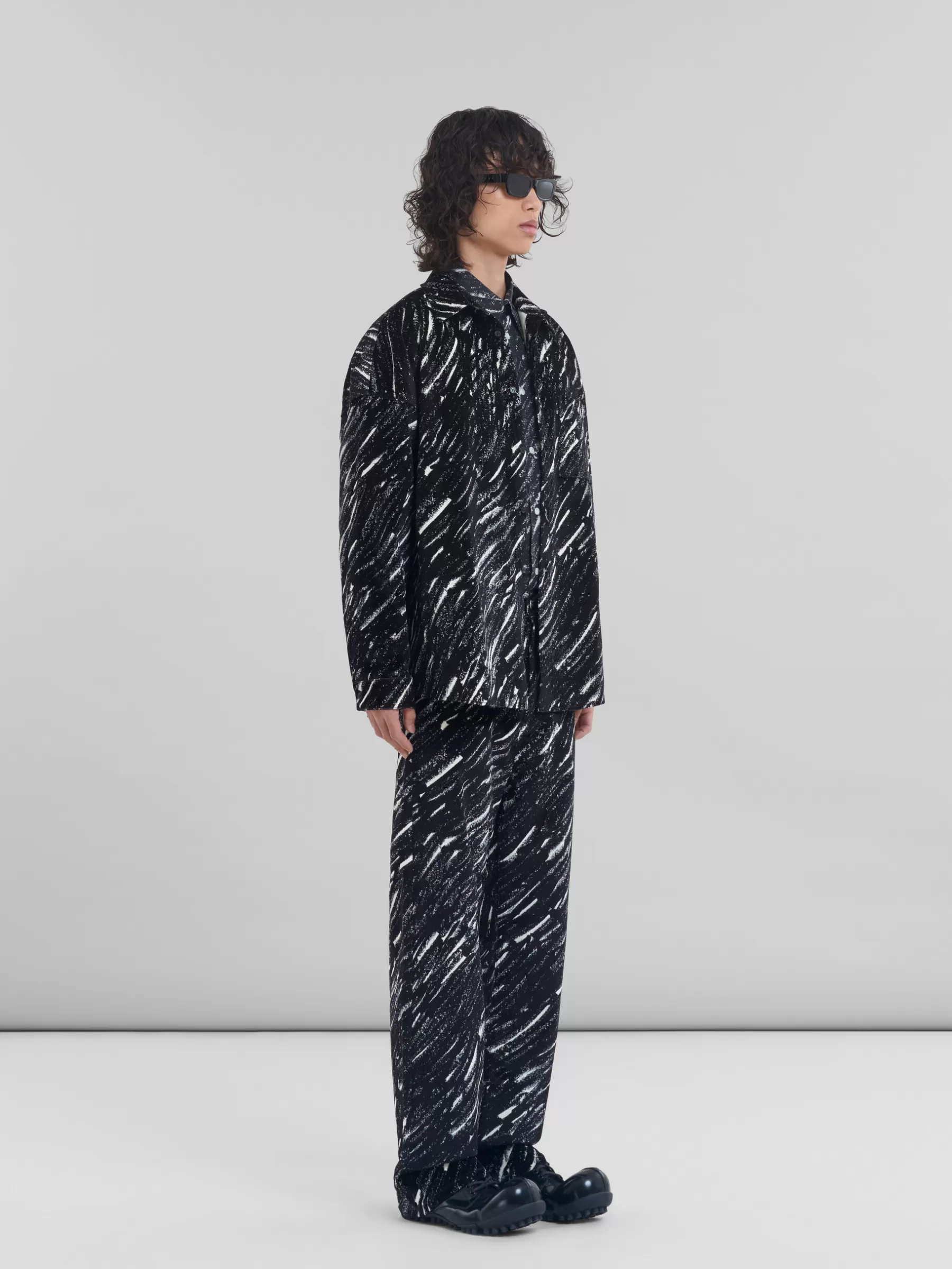 Marni Flocked Denim Oversized Shirt With Crayon Print BLACK Hot
