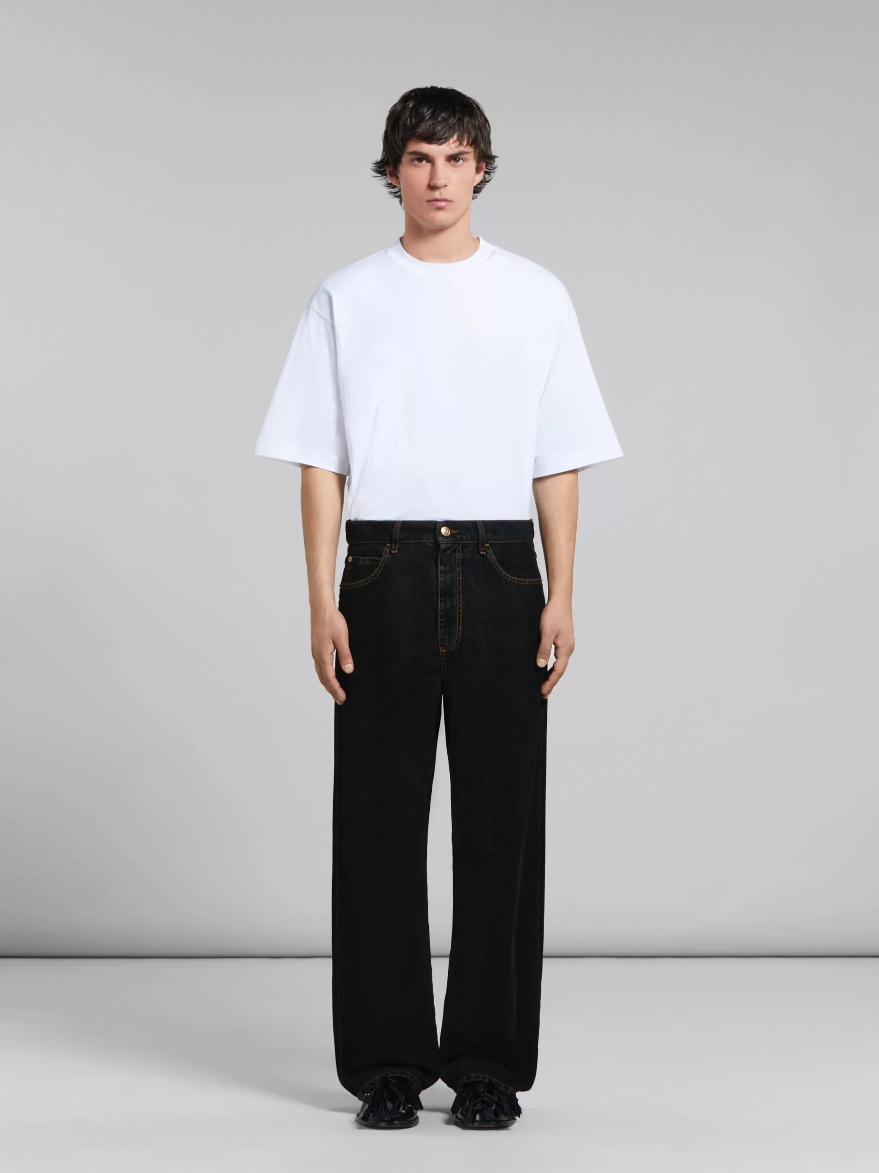 Marni Flocked Denim Wide-leg Jeans BLACK Flash Sale