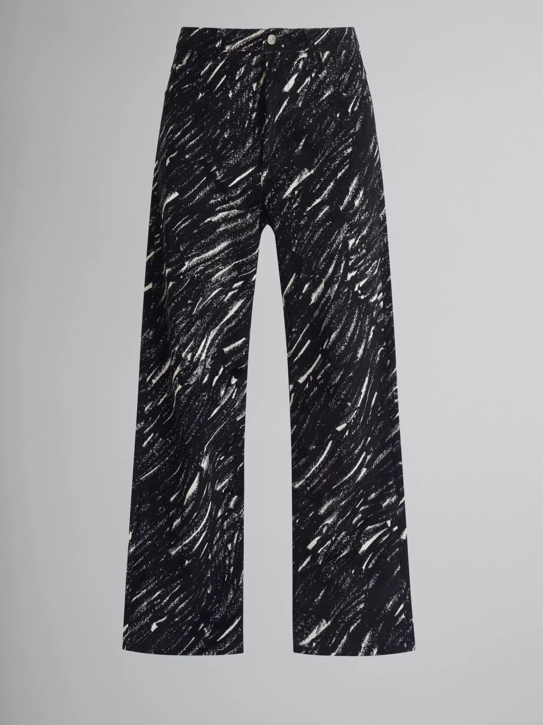 Marni Flocked Denim Wide-leg Jeans With Crayon Print BLACK Best