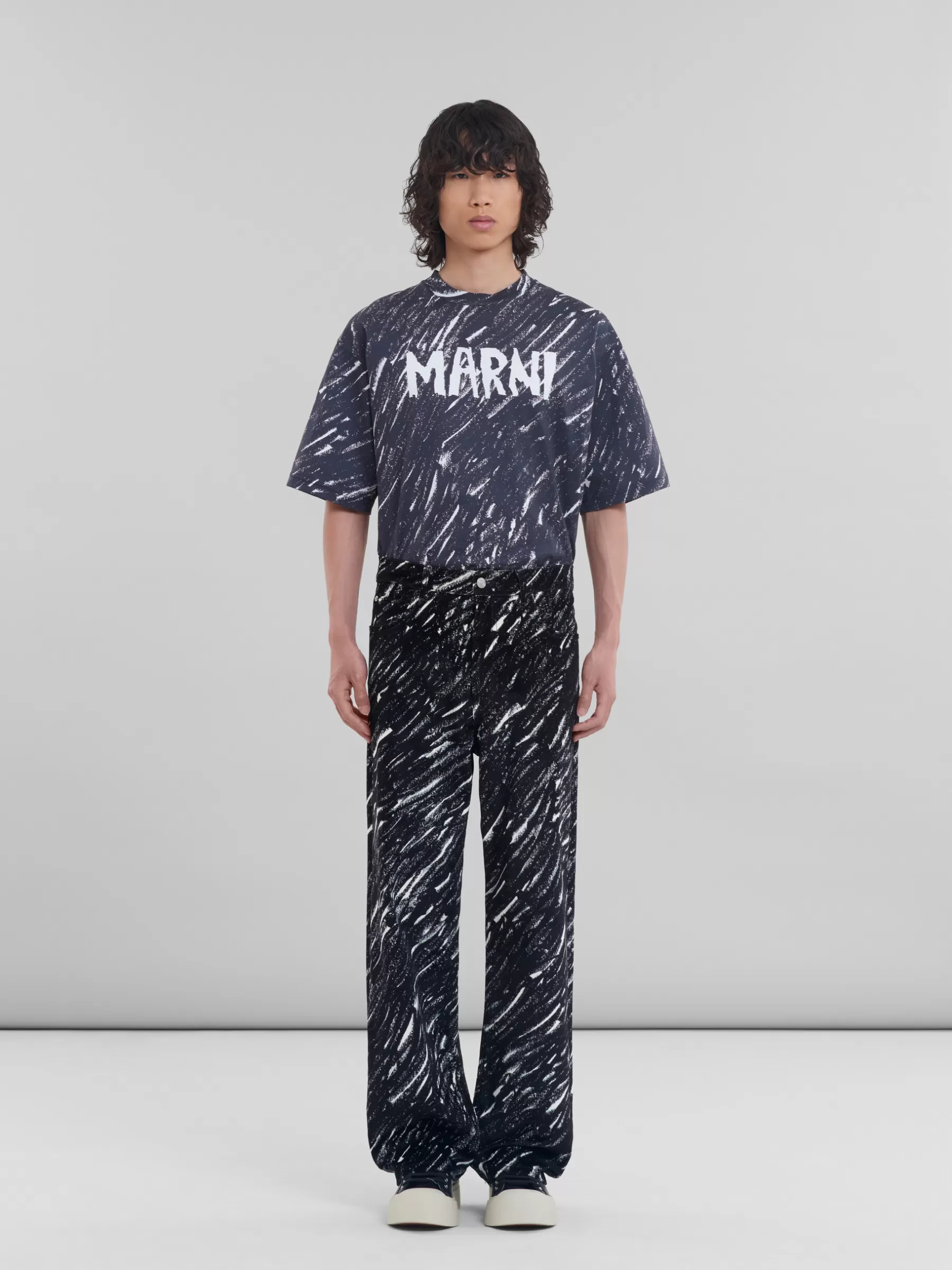 Marni Flocked Denim Wide-leg Jeans With Crayon Print BLACK Best