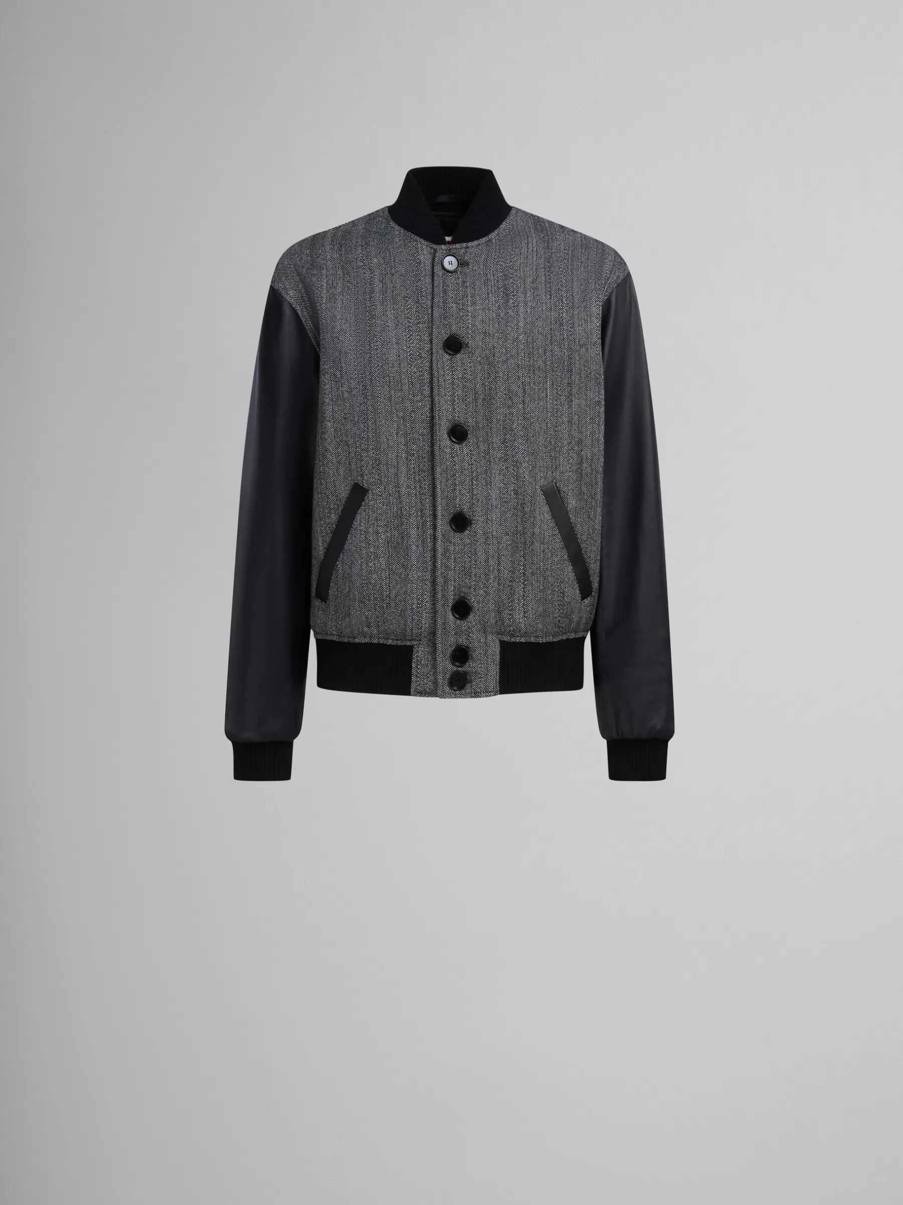 Marni Herringbone Wool Jacket With Leather Sleeves BLACK Fashion