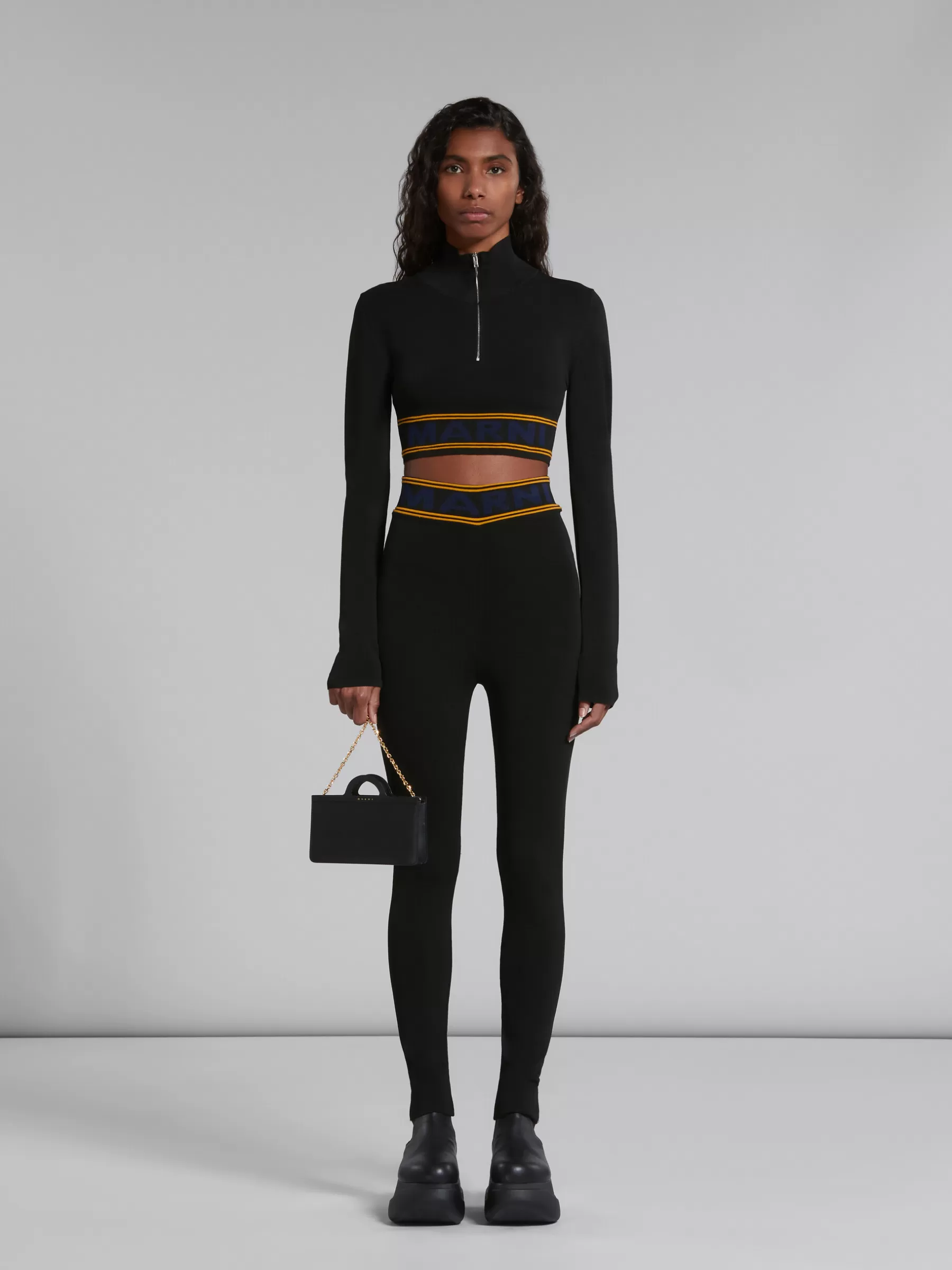 Marni Leather Tropicalia Long Wallet With Chain Strap BLACK Clearance
