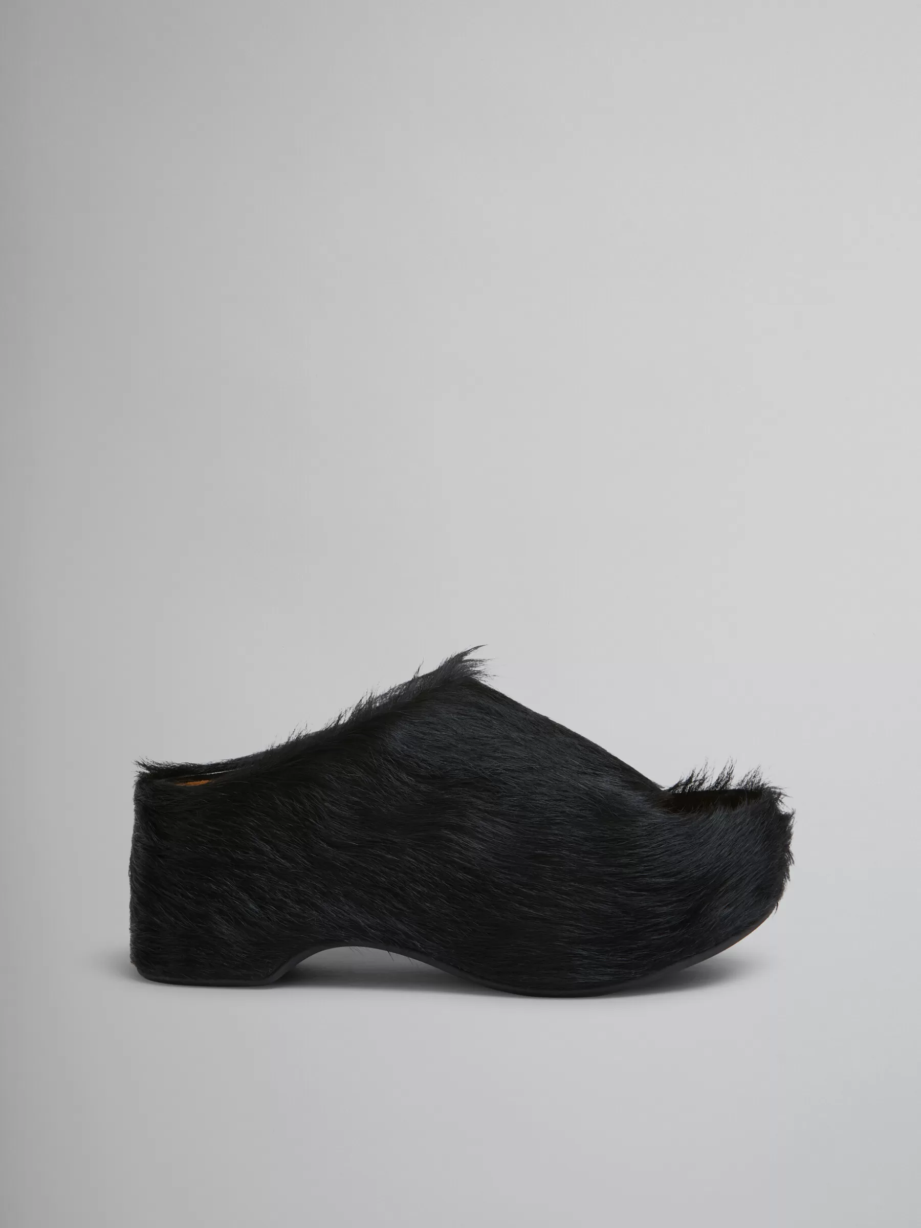 Marni Long-hair Calfskin Chunky Clog Slide BLACK Shop