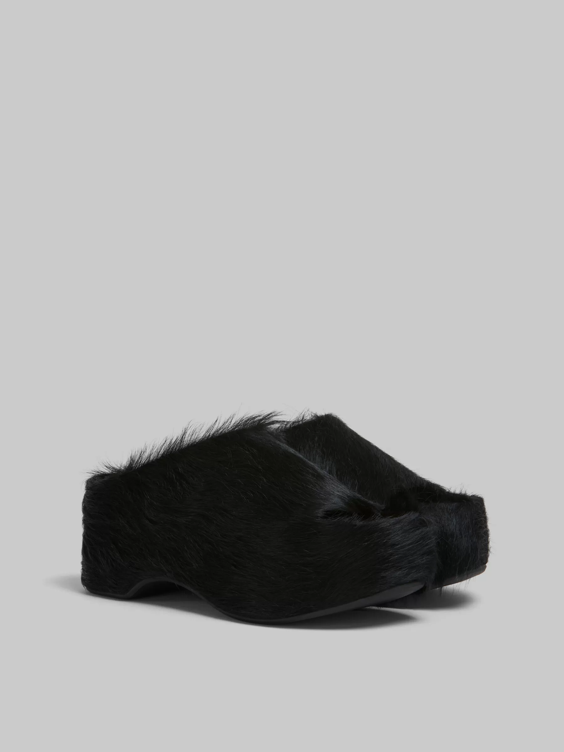 Marni Long-hair Calfskin Chunky Clog Slide BLACK Shop