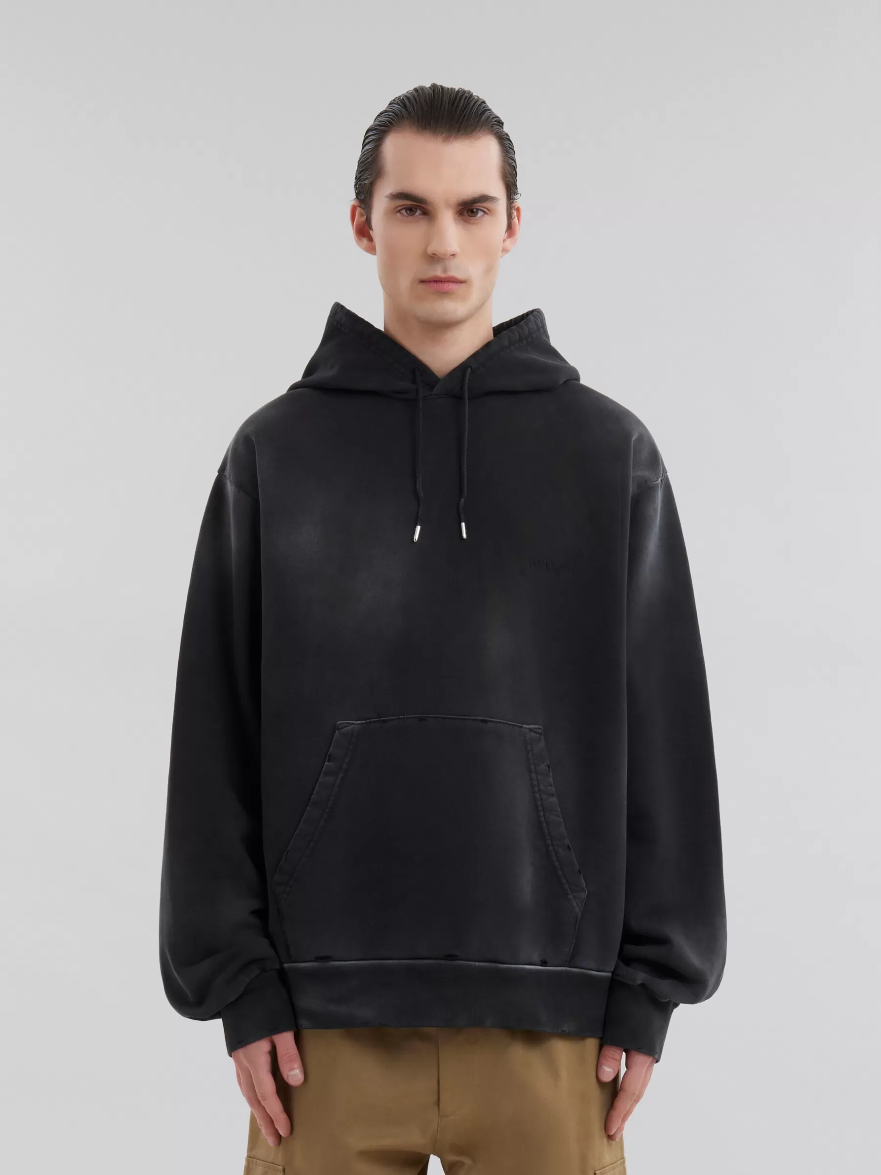 Marni Organic Cotton Hoodie With Mending BLACK Flash Sale