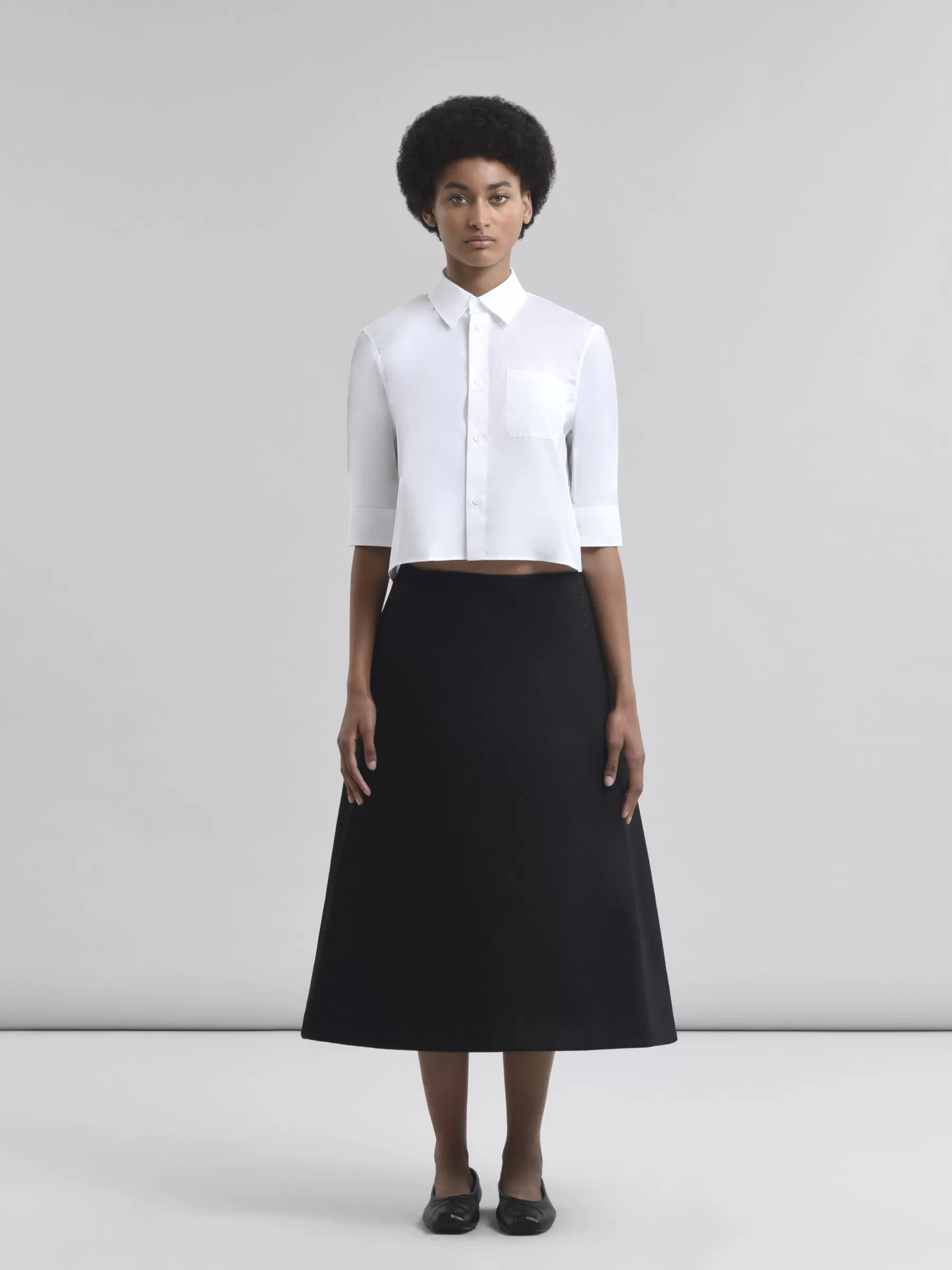 Marni Organic Cotton Satin Flared Skirt BLACK Flash Sale