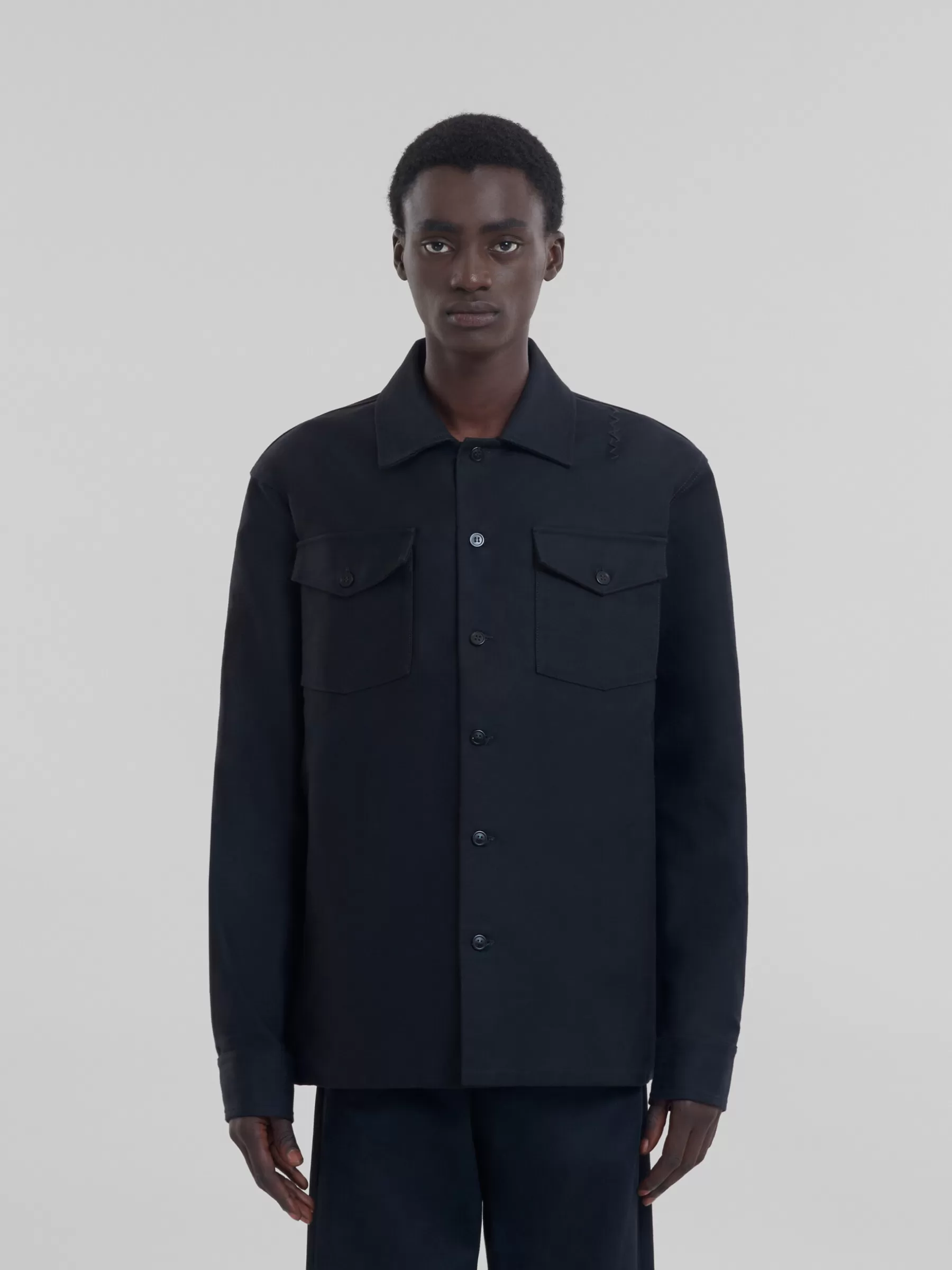 Marni Organic Cotton Satin Shirt BLACK Best Sale