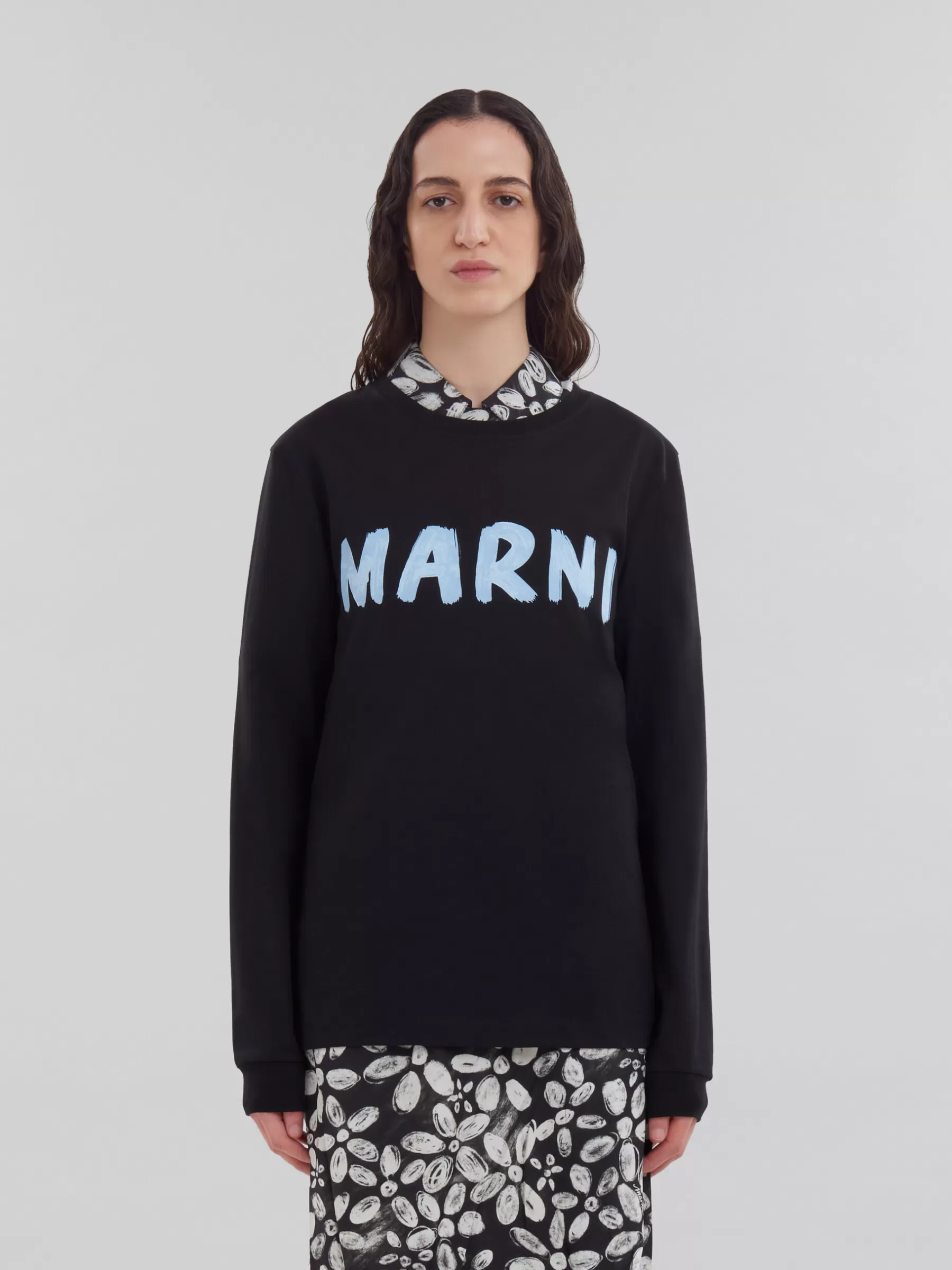 Marni Organic Cotton T-shirt With Logo BLACK Shop