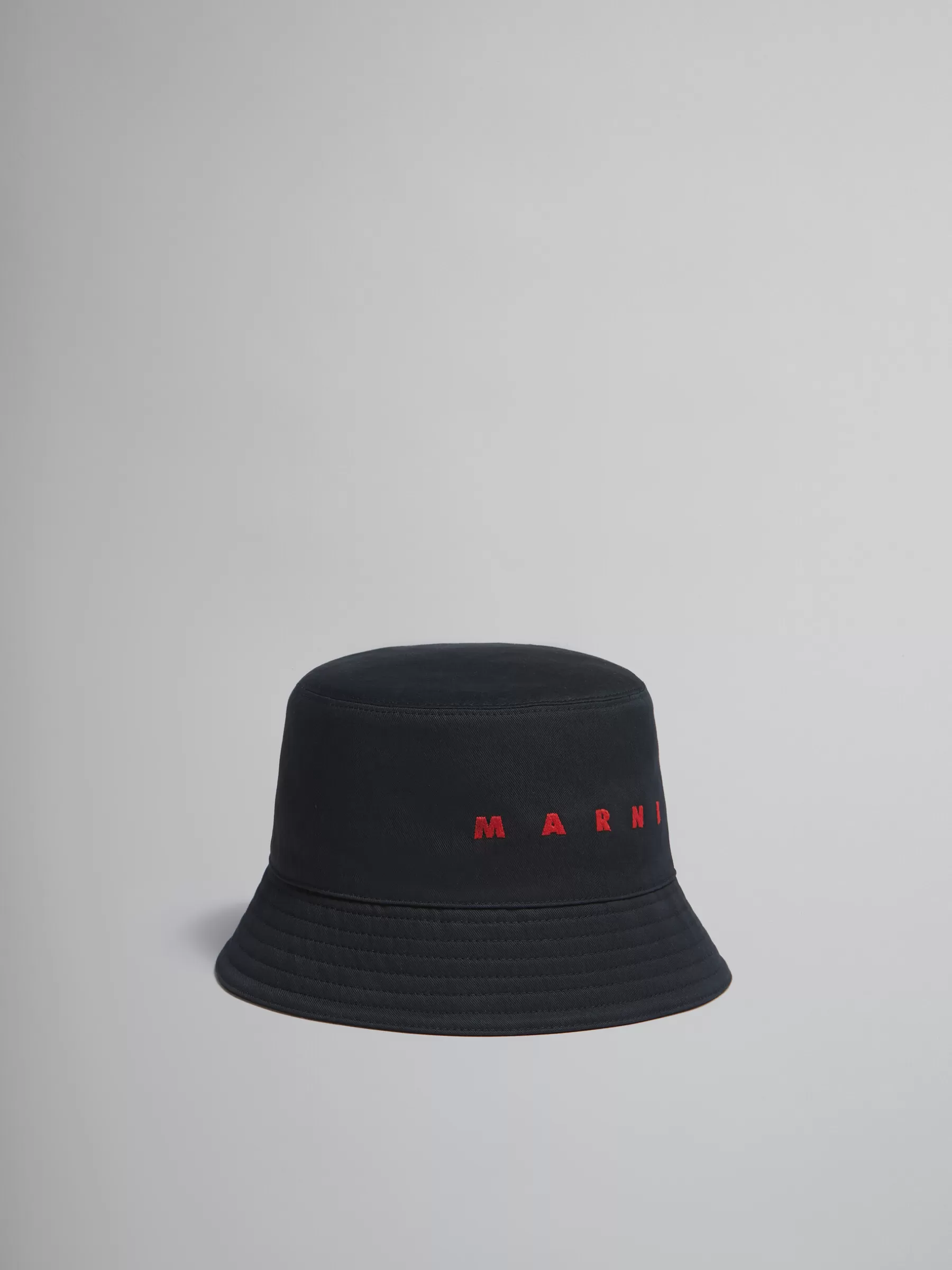 Marni Organic Gabardine Bucket Hat With Embroidered Logo BLACK Discount