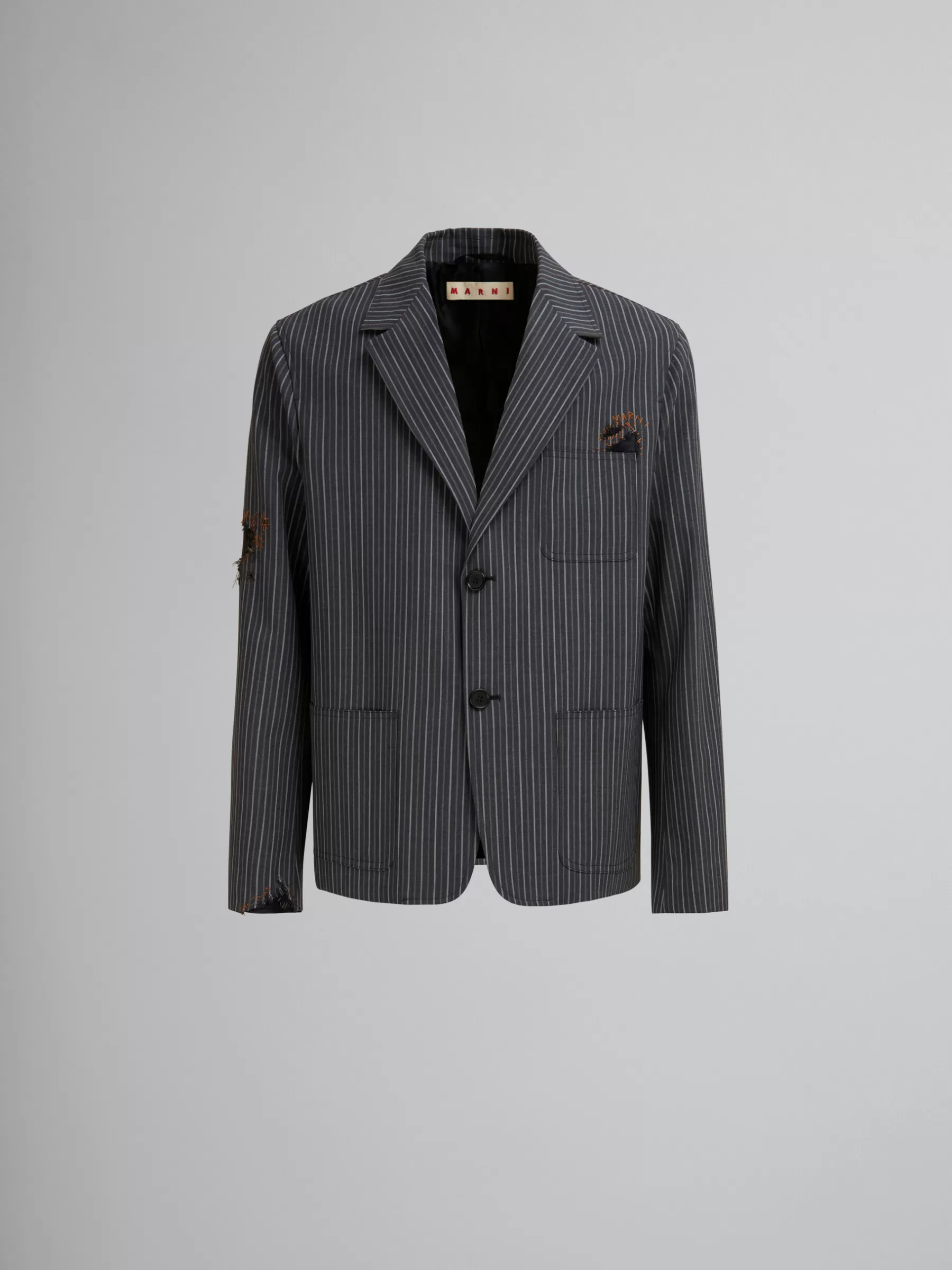 Marni Pinstripe Wool Blazer With Mending Embroidery BLACK Fashion