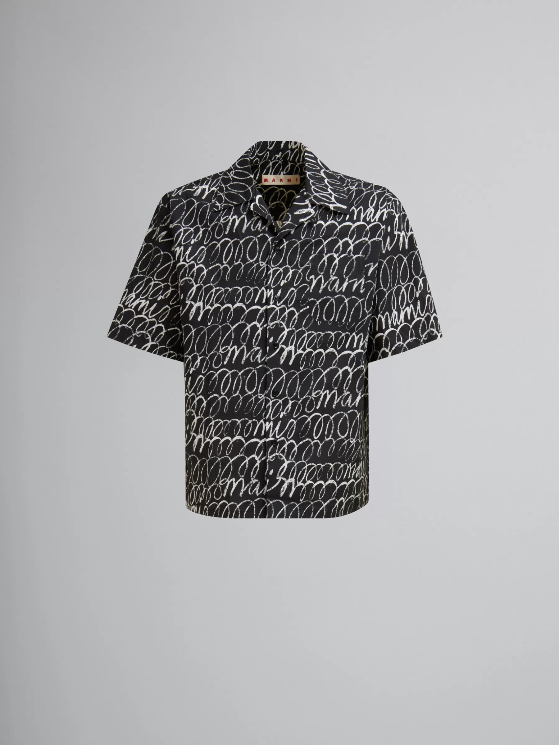 Marni Poplin Bowling Shirt With Scribble Motif BLACK Shop