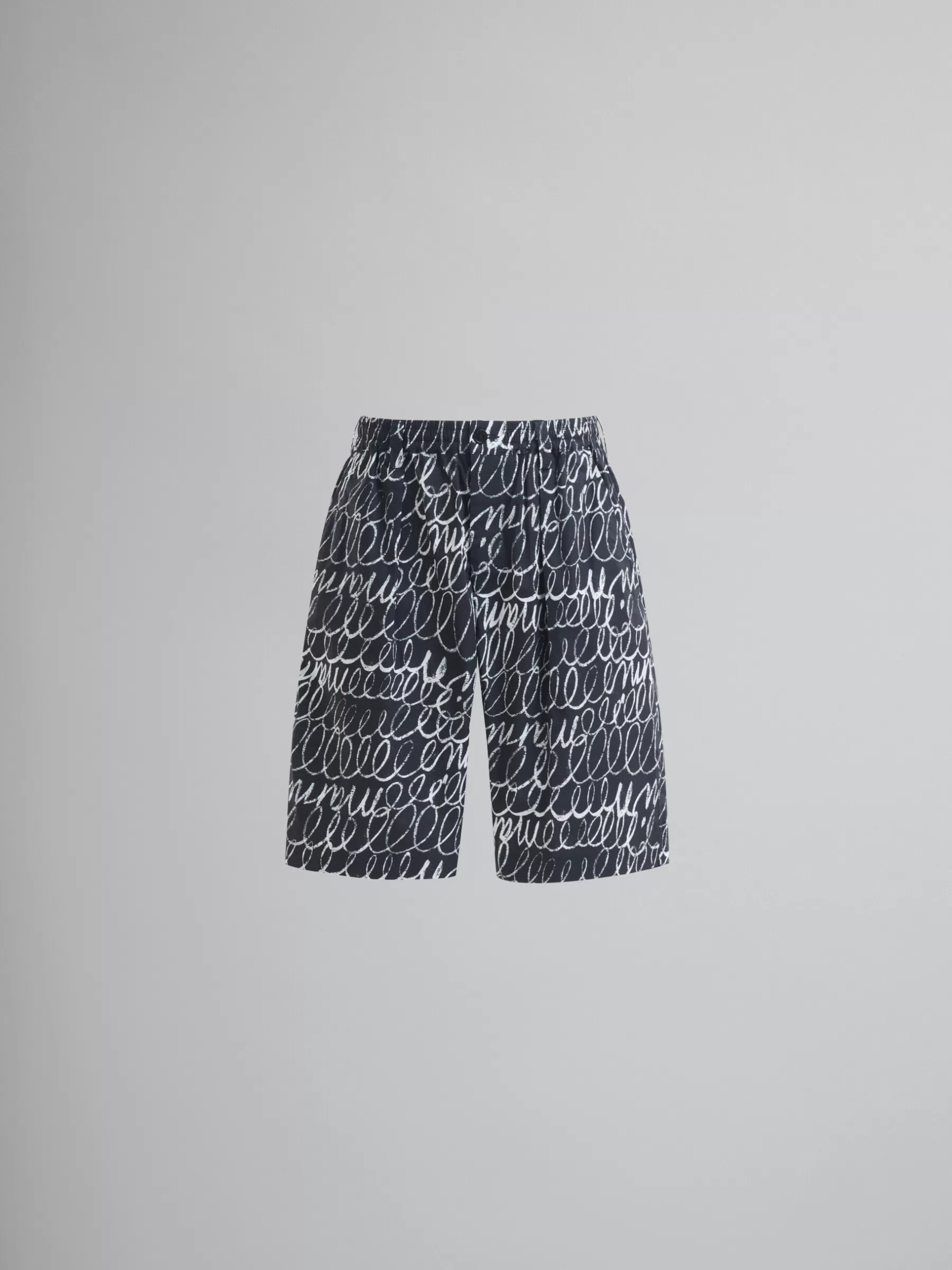 Marni Poplin Drawstring Shorts With Scribble Motif BLACK Store