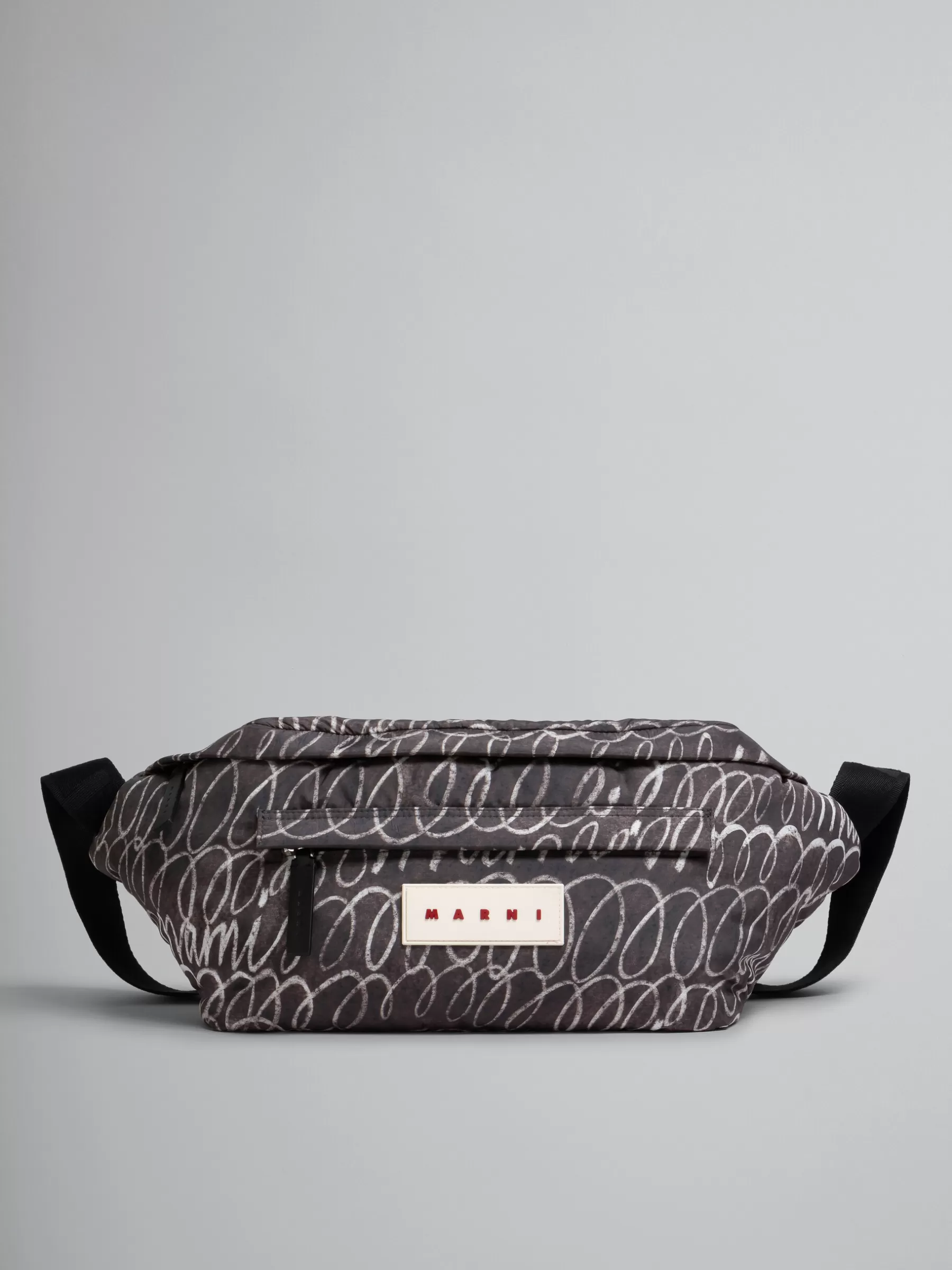 Marni Puff Belt Bag With Scribble Print BLACK Clearance