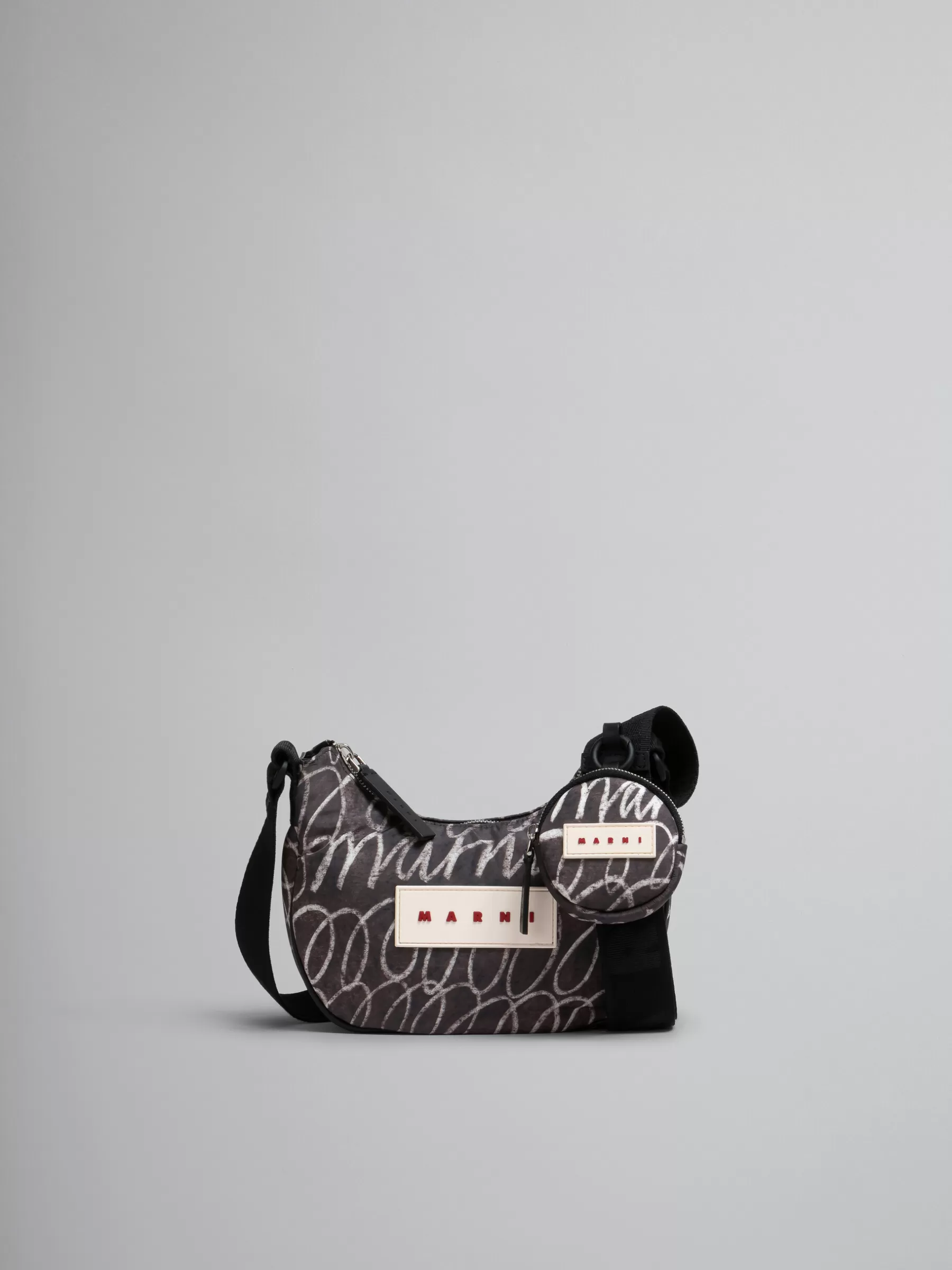 Marni Puff Hobo Bag With Scribble Print BLACK Flash Sale