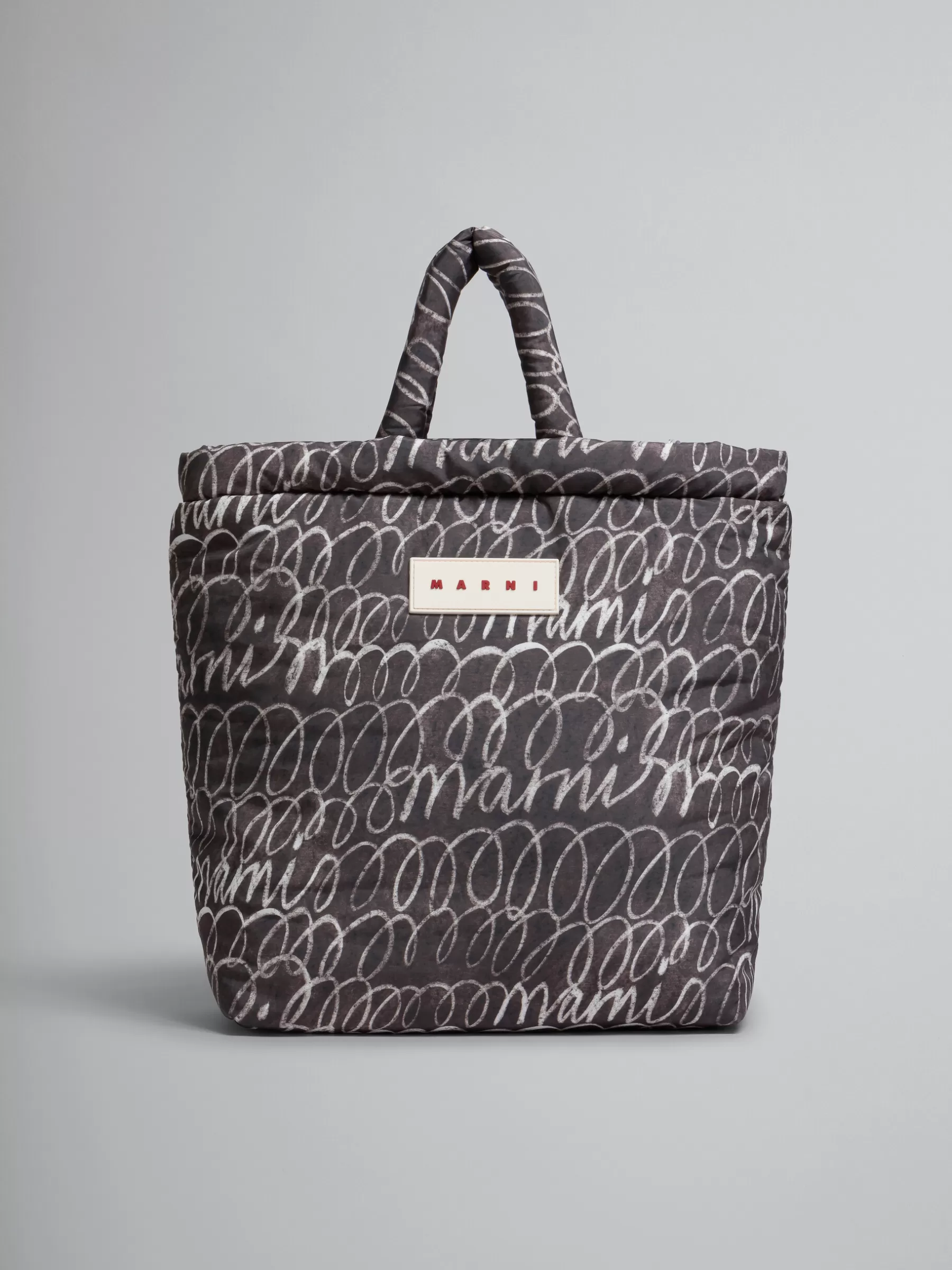 Marni Puff Tote Bag With Scribble Print BLACK Flash Sale