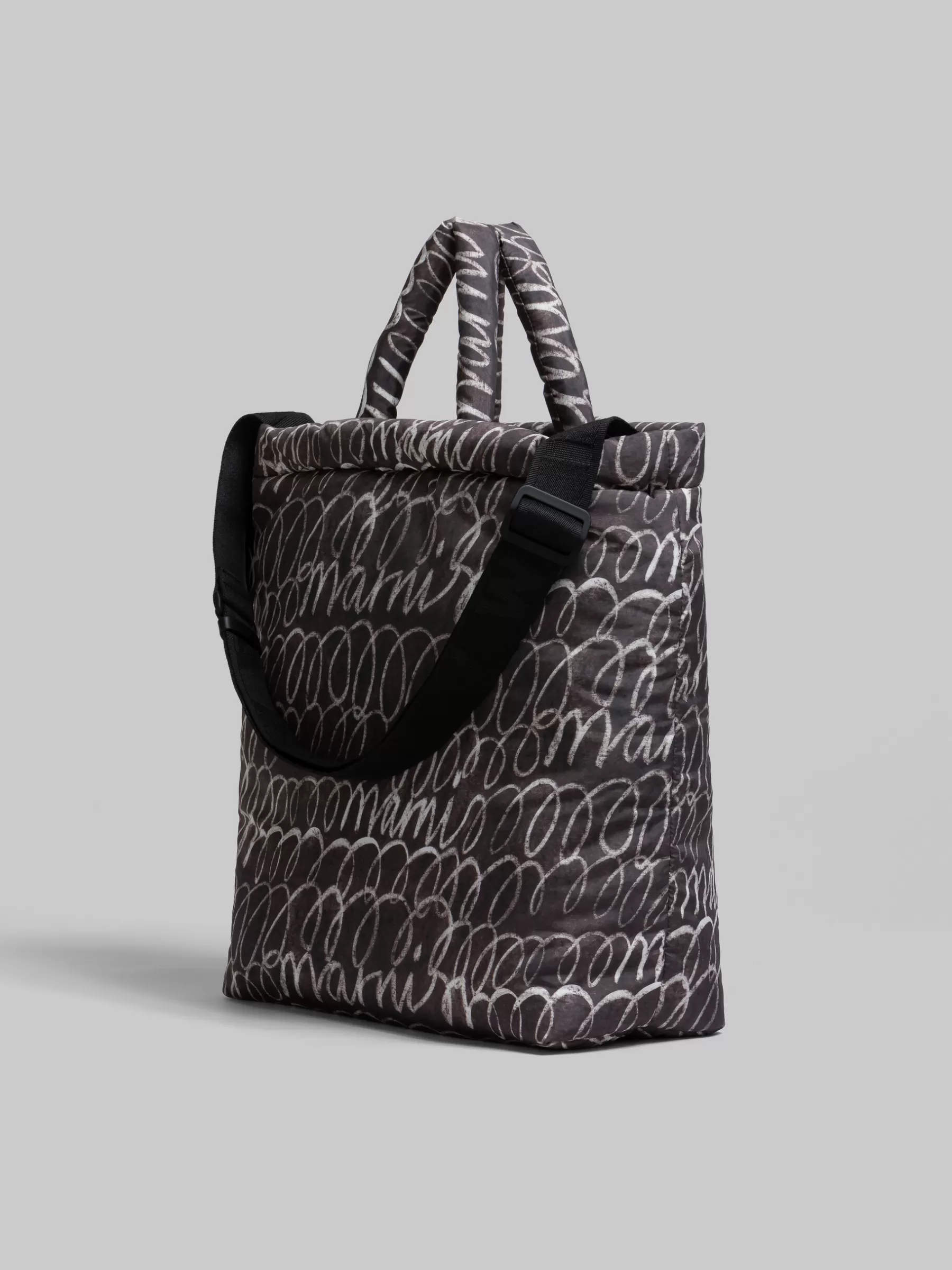 Marni Puff Tote Bag With Scribble Print BLACK Flash Sale