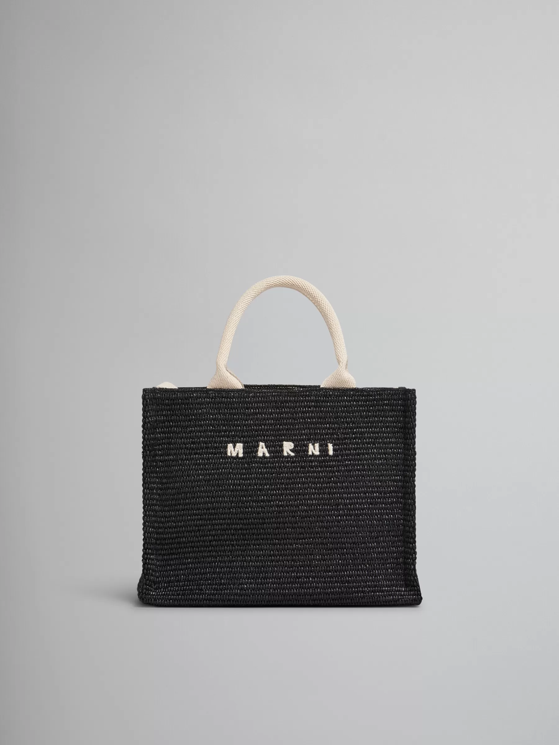 Marni Black Raffia-effect Small Tote Bag BLACK/NATURAL Flash Sale