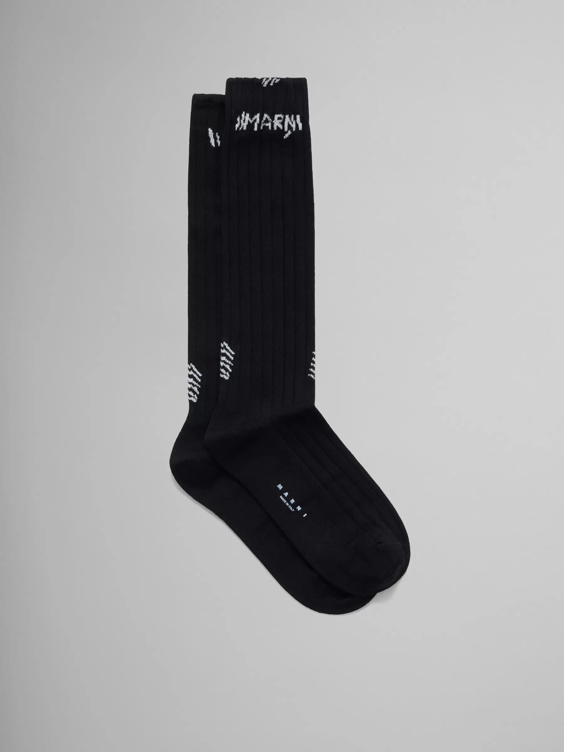 Marni Ribbed Cotton Socks With Mending BLACK Store