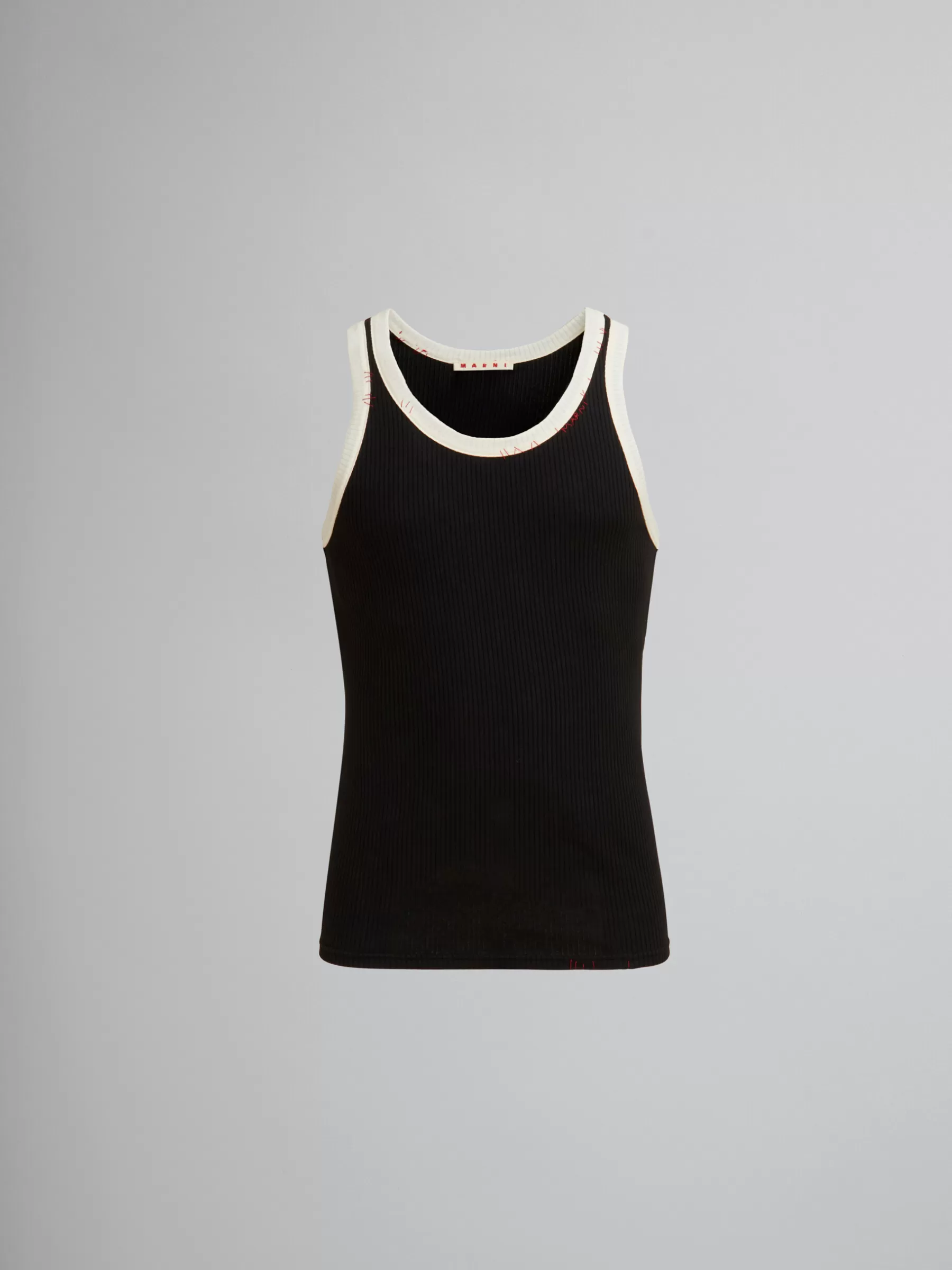 Marni Ribbed Cotton Tank Top With Mending BLACK Cheap