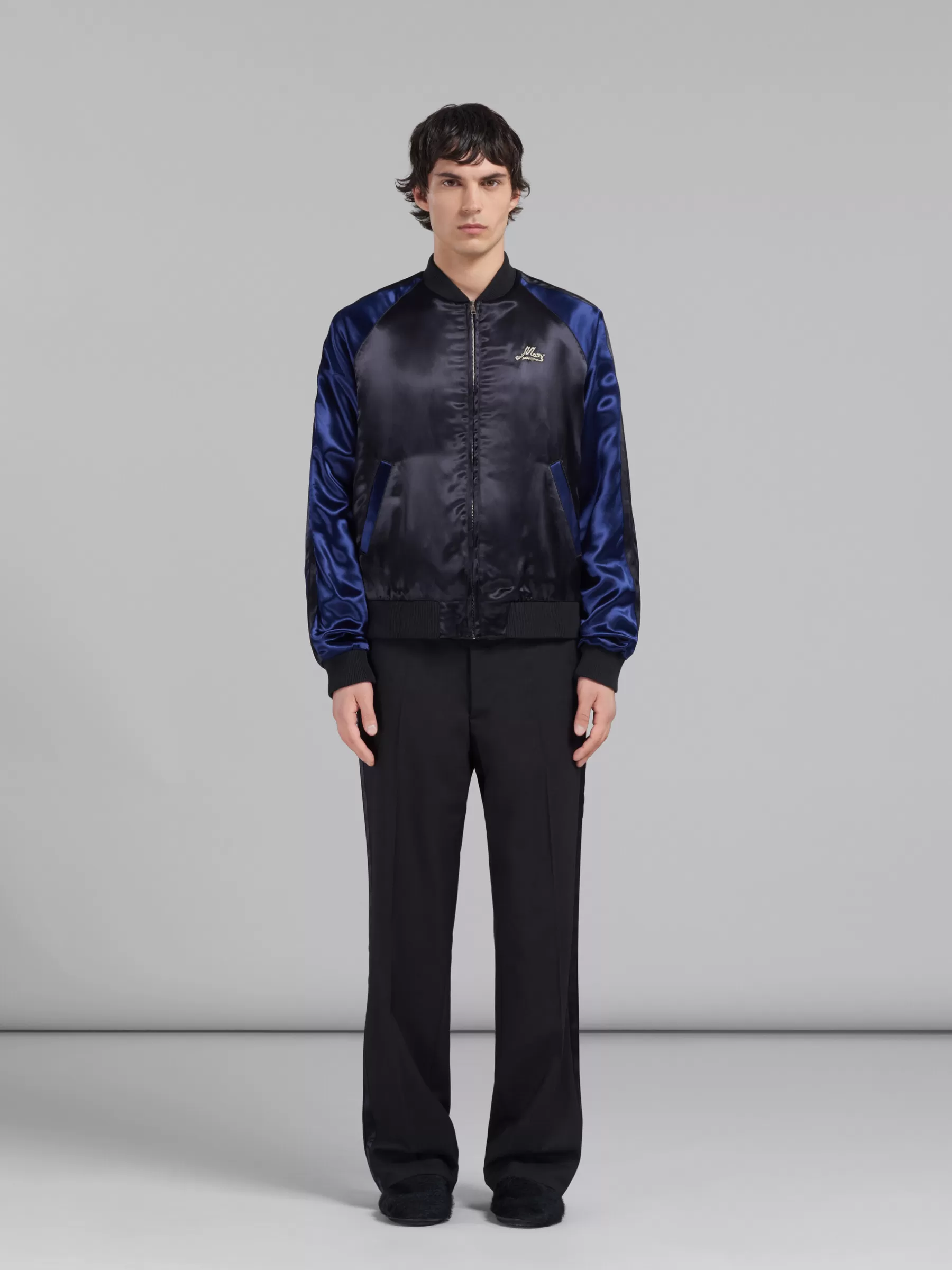 Marni Satin Bomber With Beaded Logos BLACK Shop