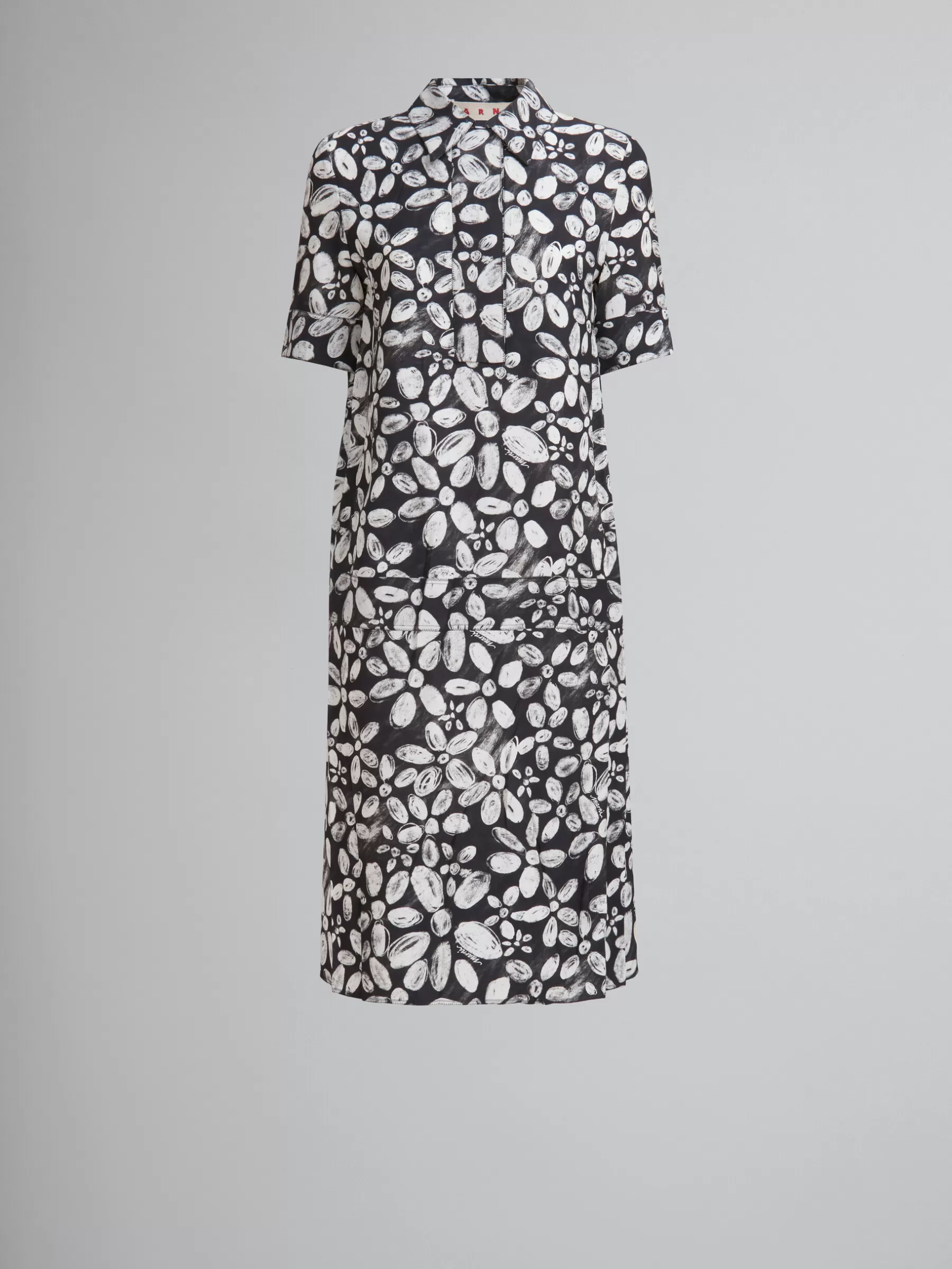 Marni Satin-back Crêpe Dress With Blooming Print BLACK Clearance